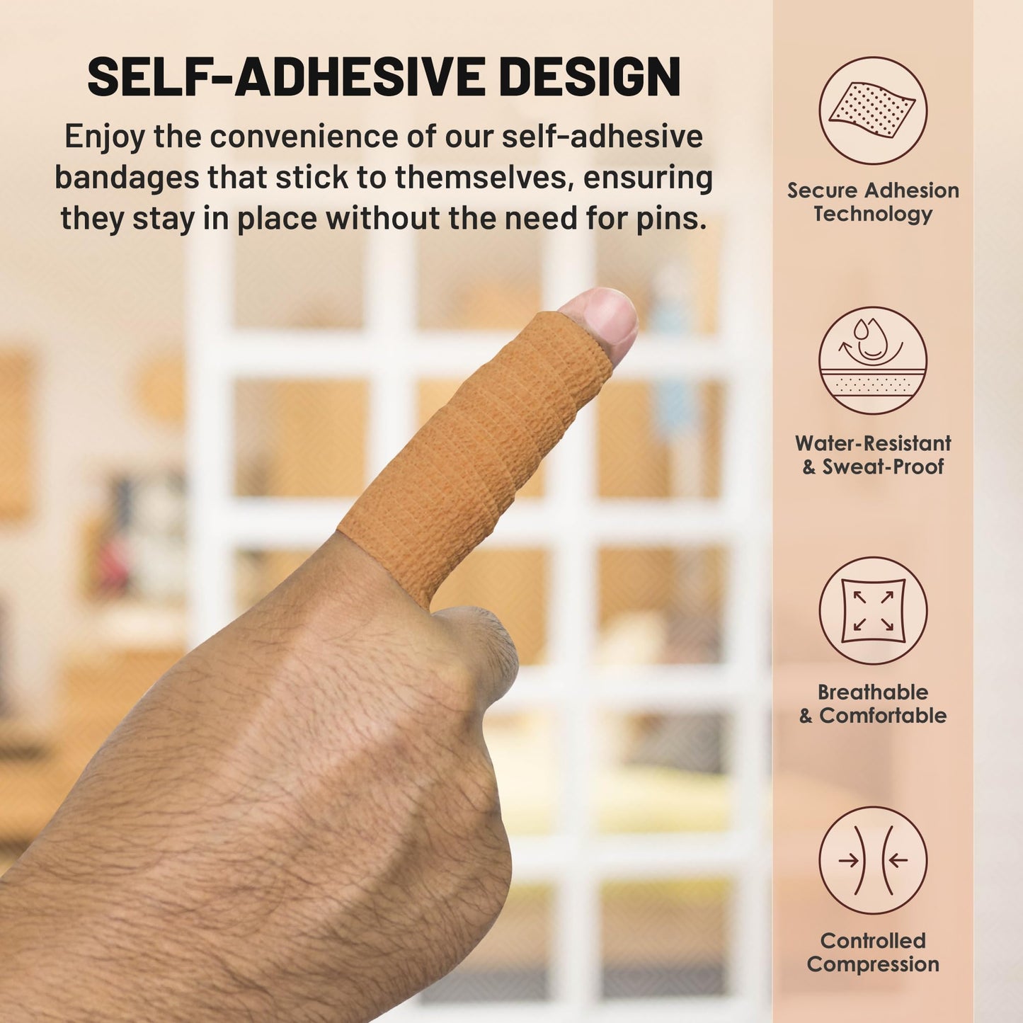 Self Adhesive Bandages - 1" x 5 Yards Per Roll - Pack of 6 Rolls, Elastic Self Adherent Cohesive Wrap First Aid Tape for Sprain Swelling and Soreness on Wrist and Ankle