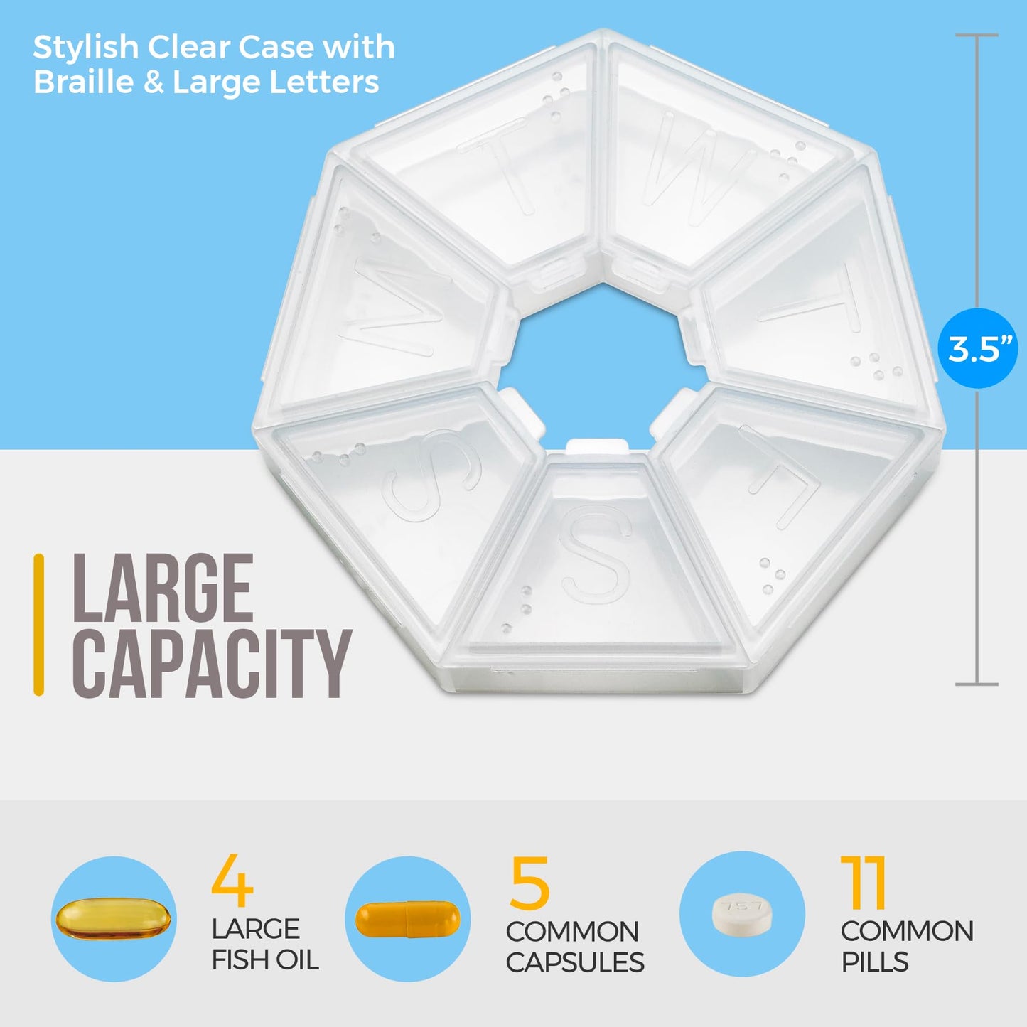 MEDca Weekly Pill Organizer Clear 7-Sided Pill Reminder, Hexagon Shaped