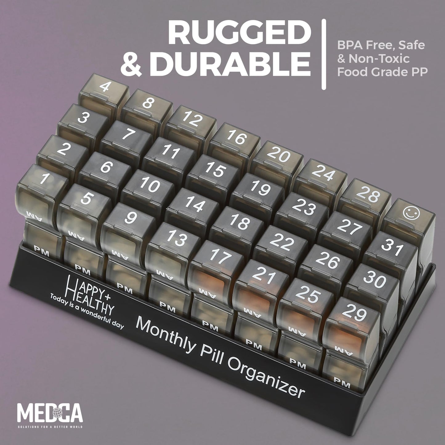 Monthly Pill Organizer - Am/Pm Daily Pill Organizer 32 Compartments for Each Day, Pill Dispenser and Dispenser Caddy That Helps You Organize Your Life, Perfect for Supplements and Medication, Black