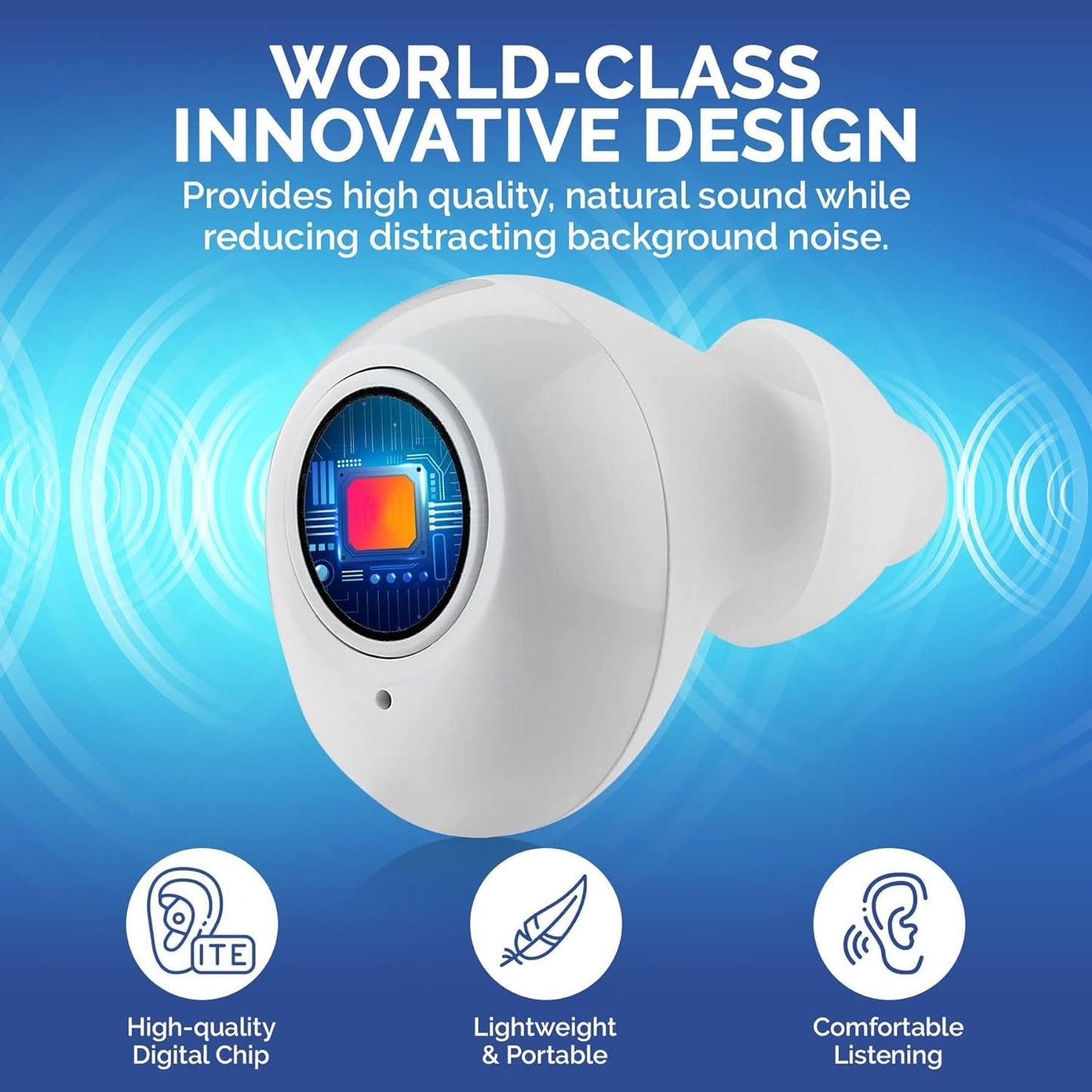 Digital Hearing Amplifier - Next Generation In the Ear Personal Sound Device w/ Noise Reduction - Rechargeable ITE 2 Piece Set, Portable Charging Case Sound Assist for Adults and Seniors, White