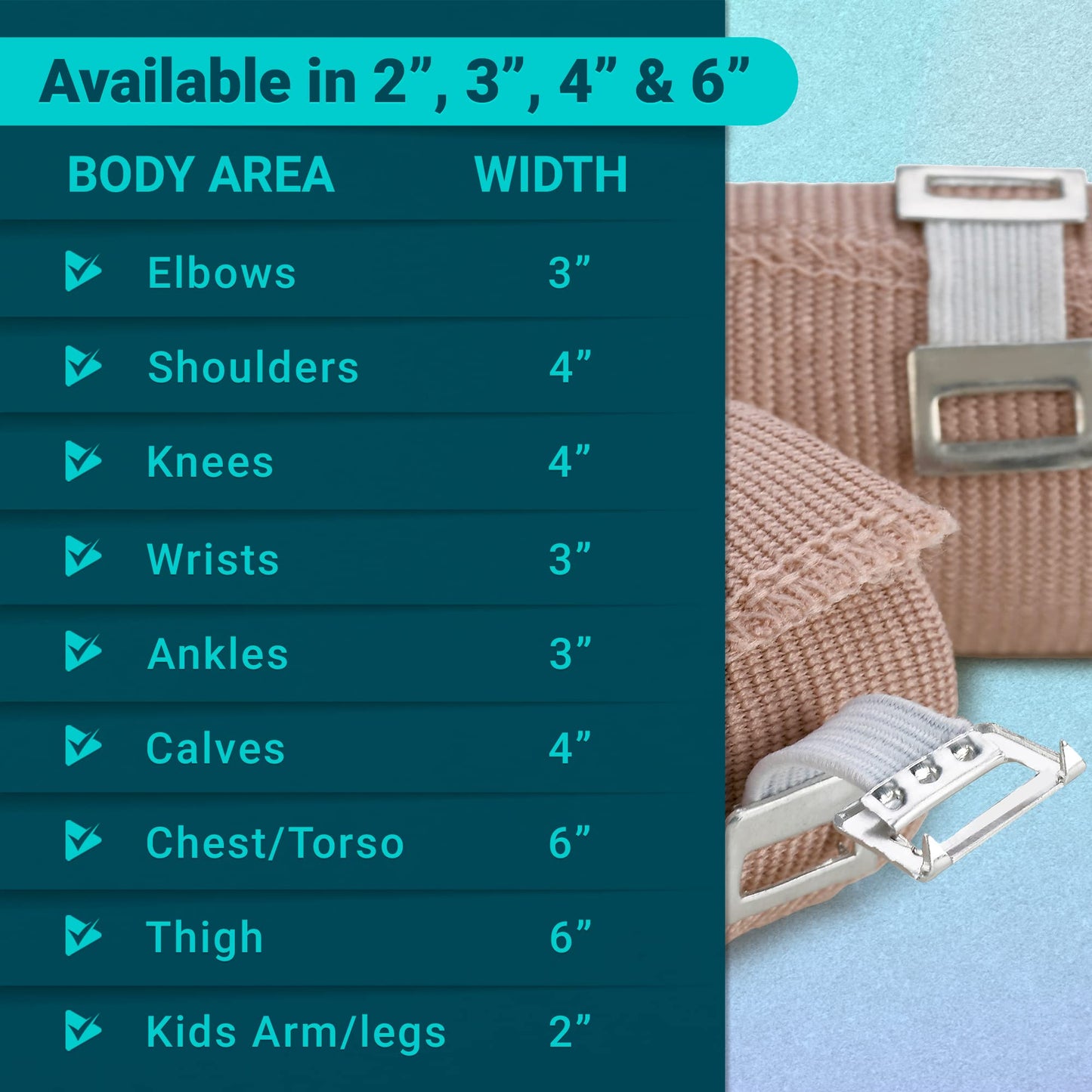 MEDca Elastic Compression Bandage Wrap - First Aid Bandages Roll Measures 2", 3", 4", 6" x 5 Ft with 4 Extra Hooks | Athletic Sports Stretch Wraps for Ankle, Wrist, Arm & Leg Sprains (Pack of 4)