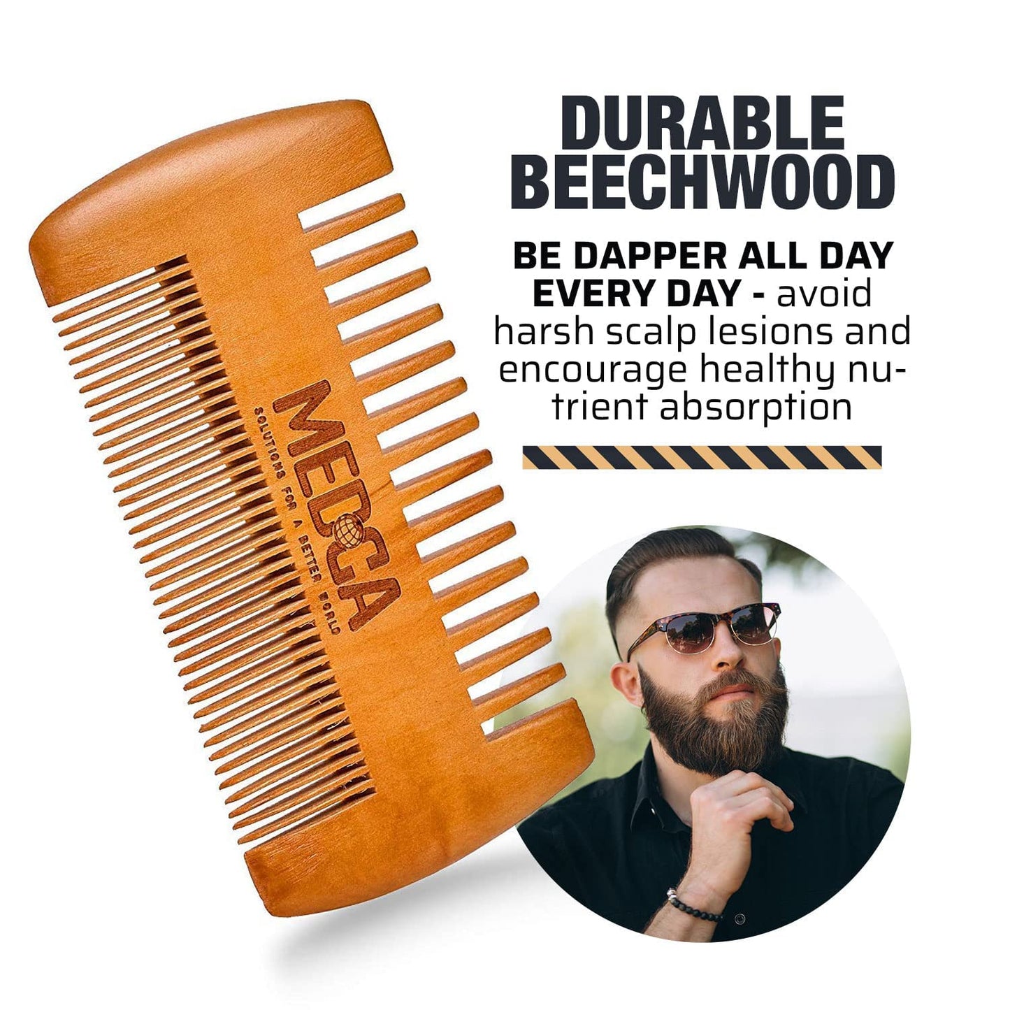 Wooden Beard and Comb Set for Men - Perfect for Beards Head Hair and Mustaches Men's Grooming Kit for Styling, Applying Beard Oils and Balms for Better Hair Care Growth and Impressive Hair Health