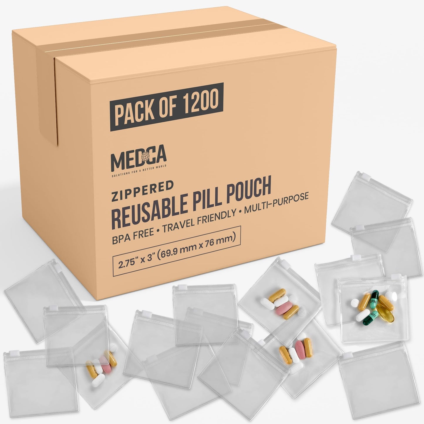 Zippered Pill Pouch Bags - 1200 Pcs, Slide Lock Clear Plastic Mini Bags, BPA-Free for Pills Vitamins, Supplements, Medications, Jewelry, Crafts, Small Objects - Self-Sealing, Reusable, Travel-Friendly