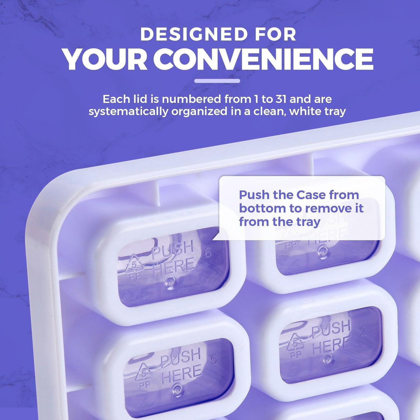 Monthly Pill Organizer - 31 Day Pill Organizer with Large Removable Medication Pods, Portable Pill Case Box and Holder for Daily Medicine and Vitamins for Travel, Purple