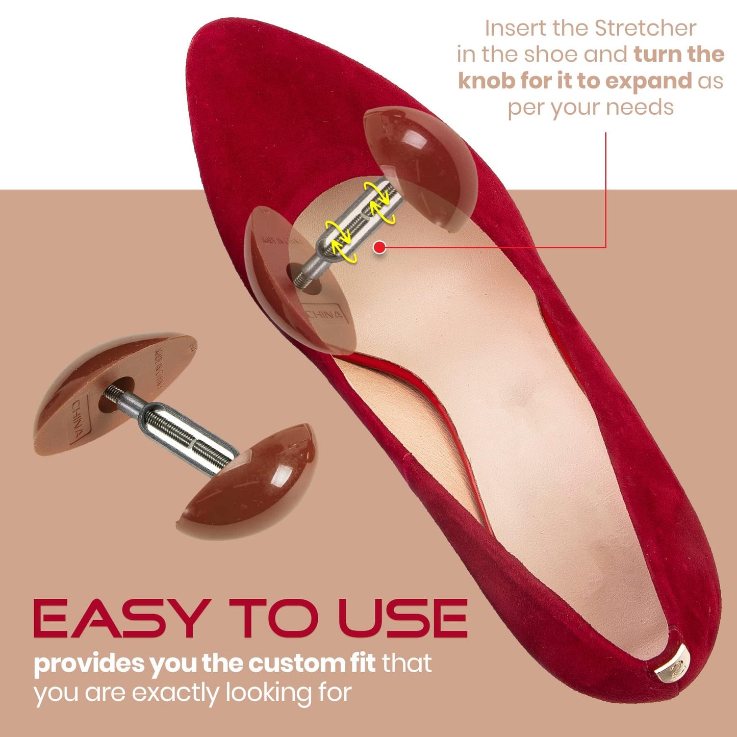 Shoe Stretcher Total of 4 Stretchers, Shape Extenders and Width Extender for Men's & Women's Shoes or Boots, 2 Pairs, Brown