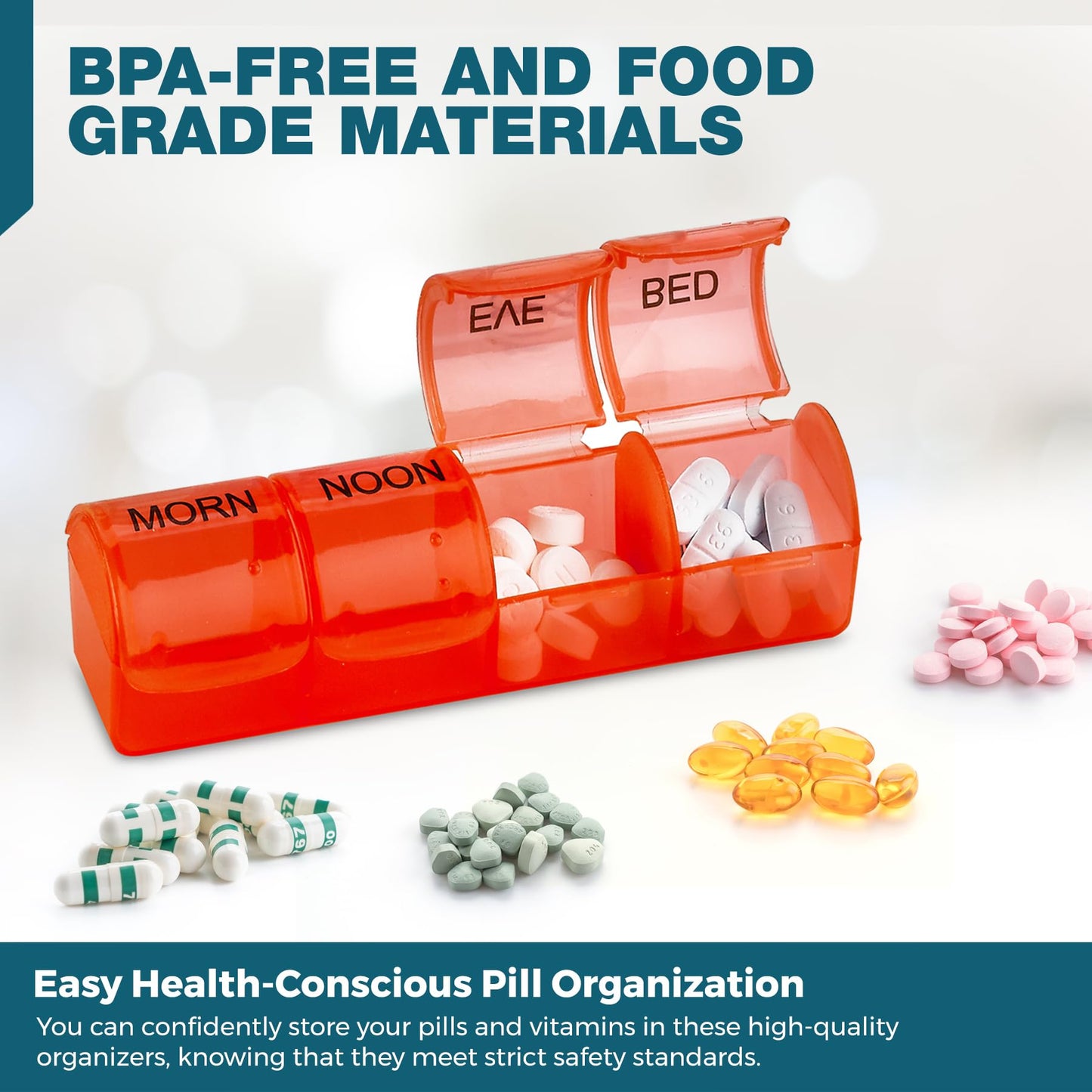 Weekly Pill Organizer - Pill Planners for Pills and Vitamins Day Week, 4 Times-a-Day Medication Reminder, AM PM Compartments Monday to Sunday for Travel or Purse