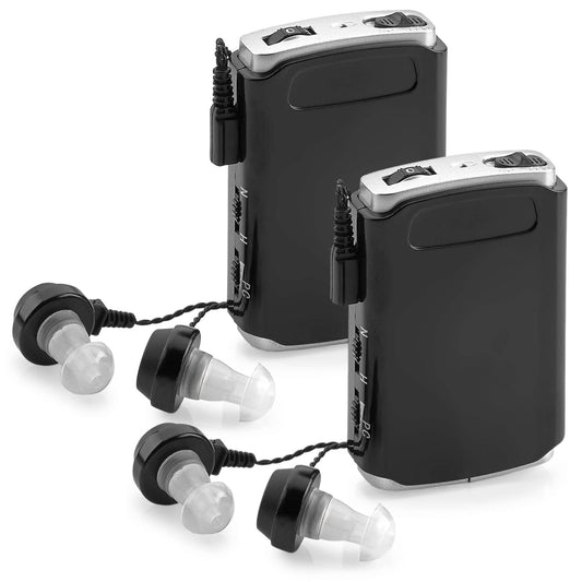 Rechargeable Personal Sound Amplifier - Pack of 2, Lightweight Compact Pocket Sounds Voice Enhancer Audio Hearing Device w/Background Noise Reduction Digital Hearing for Adults and Seniors