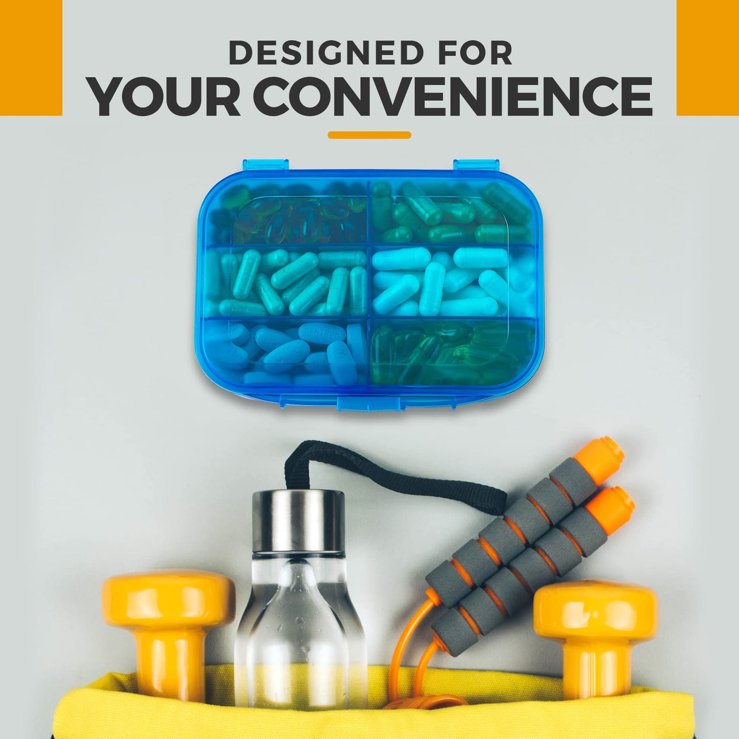 Vitamin Organizer - Travel Pill Organizer Box & 6 Compartment Daily Medicine Case Container for Organizing Your Pills, Medications, Supplements, Vitamins and Fish Oils for Every Day Use by MEDca