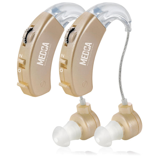 Behind the Ear Sound Amplifier - BTE Hearing Ear Amplification Device and Digital Sound Enhancer PSAD for the Hard of Hearing, Noise Reducing Feature, Gold