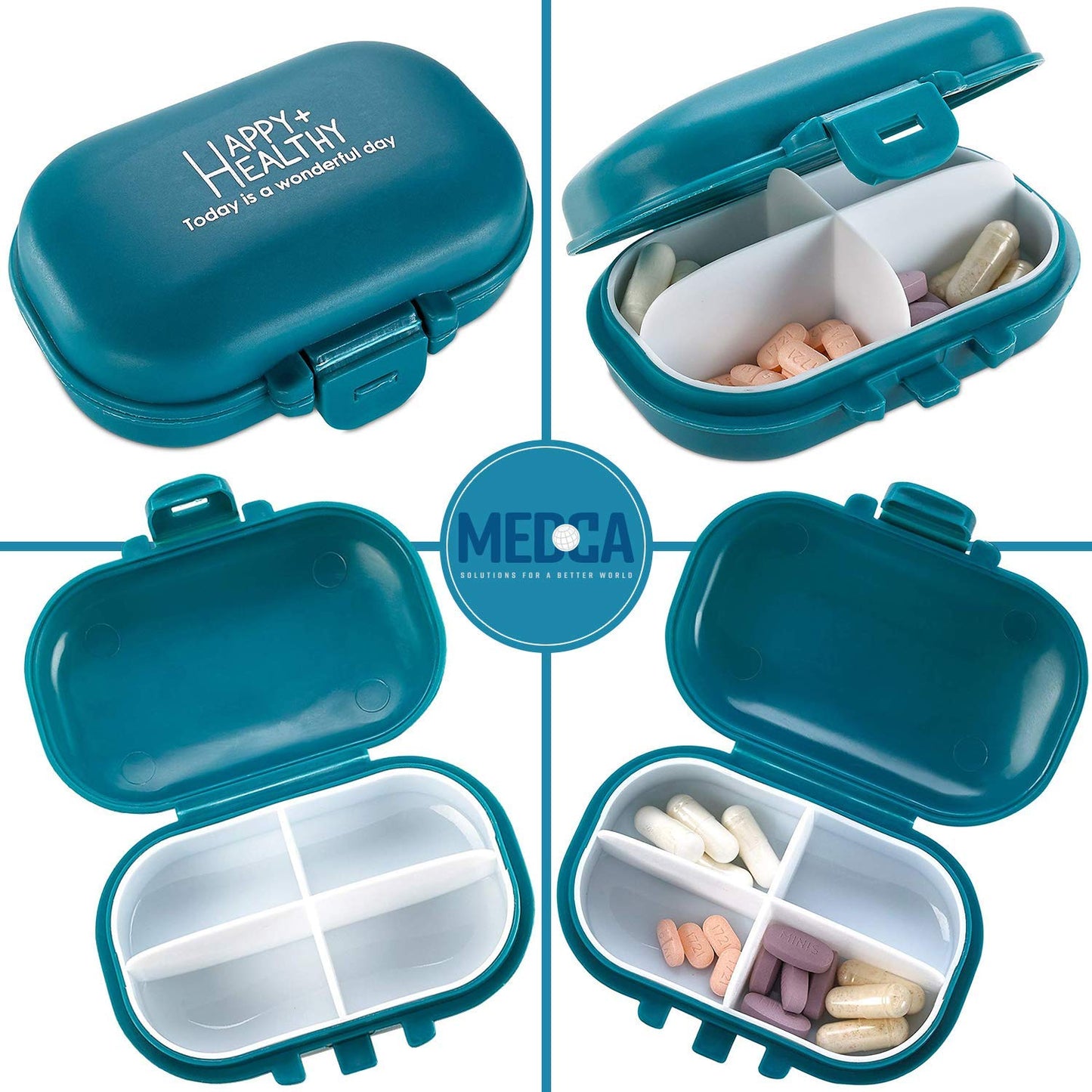 Daily Pill Organizer - (Pack of 2) Small AM PM Pill Organizer - Cute 4 Compartment Pill Organizer 2 Times a Day Case Box