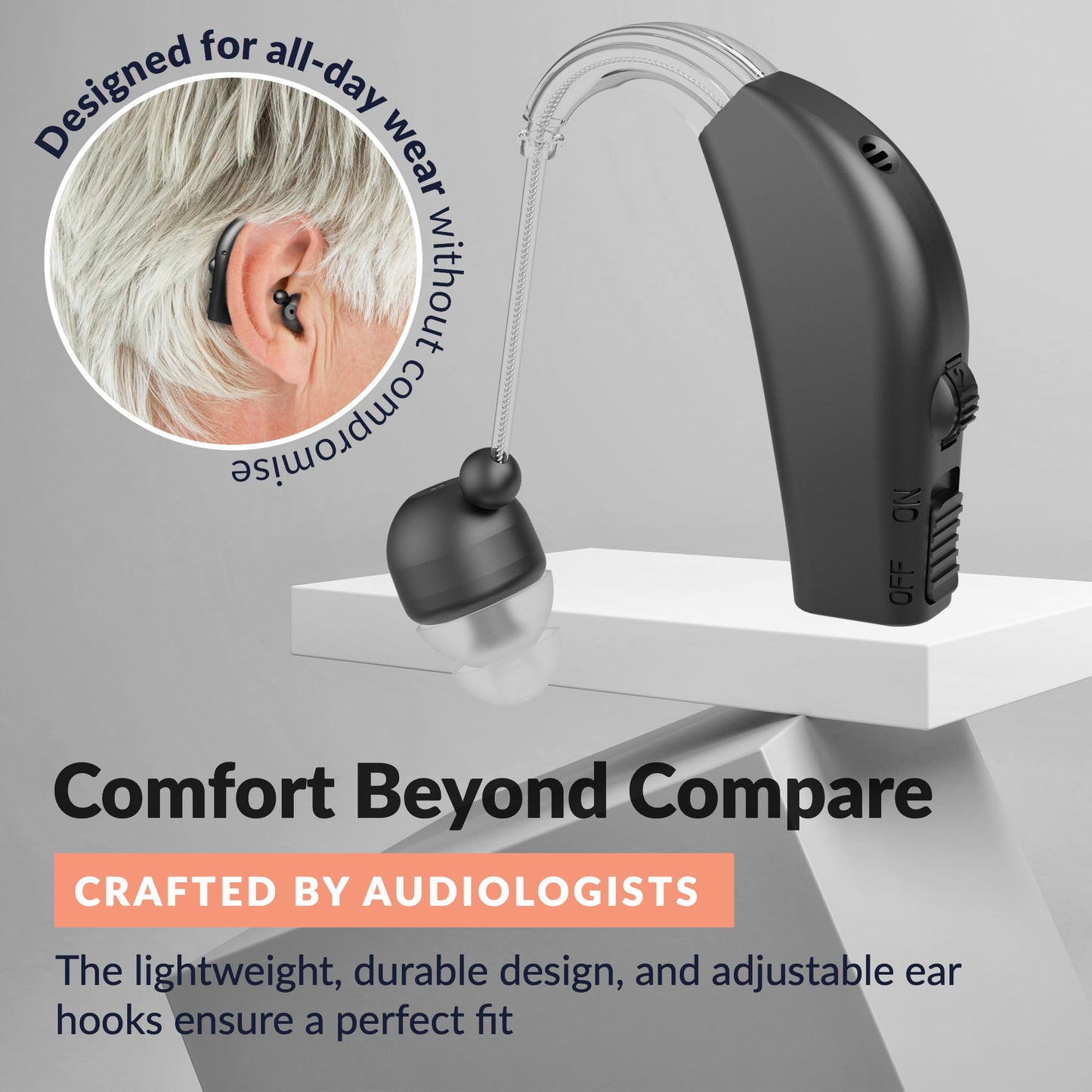 MEDca Rechargeable Digital Hearing Amplifier - Personal Sound Amplification Ear Device for Seniors | All-Day Battery Life, Lightweight Behind the Ear BTE Sound and Voice Hearing Aid | MZB-17 | Black