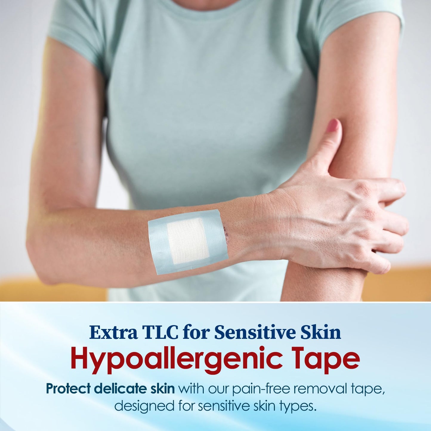 MEDca Sensitive Skin Low Trauma Tape Rolls - 1 Inch x 4 Yards Blue Tape First Aid Rolls, Minimal Hair Pulling for Wounds, Lash Tape for Eyelash Extensions, (Pack of 4)