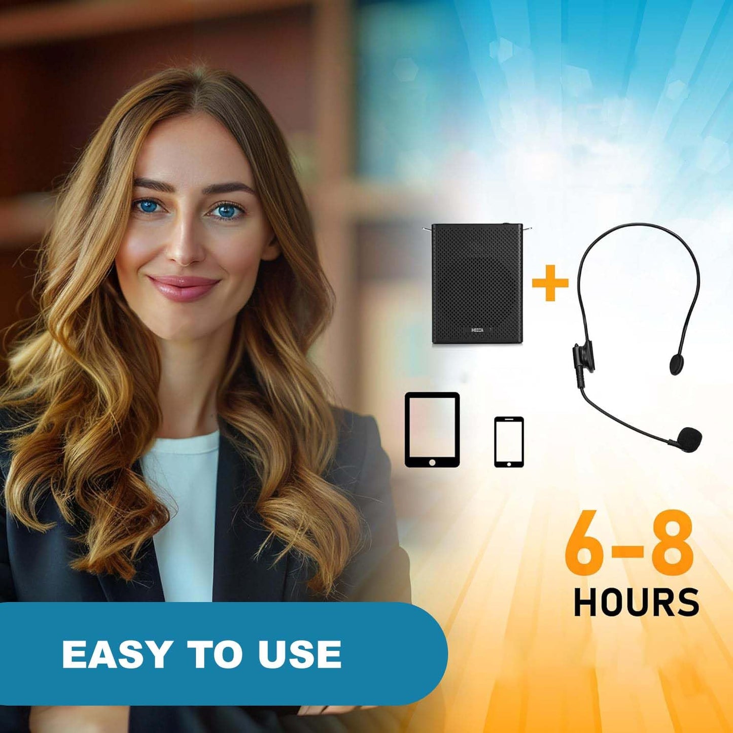Portable Mini Voice Amplifier, Built-In Rechargeable Wired Portable Microphone and Speaker with Waist-Band, Bluetooth Megaphone PA System Supports MP3, Aux for Teachers, Trainers, Presenters