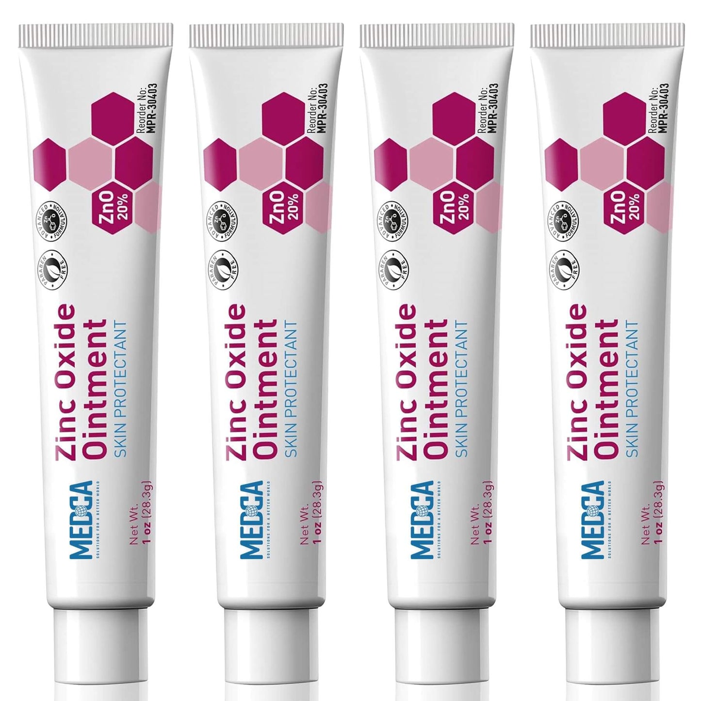 High-Potency 20% Zinc Oxide Ointment - (Pack of 4) Baby Diaper Rash Cream and Gentle Skin Protectant Barrier for Chafed Skin, Wetness, Daily & Overnight Protection Soothing, Hypoallergenic, 1oz Tubes
