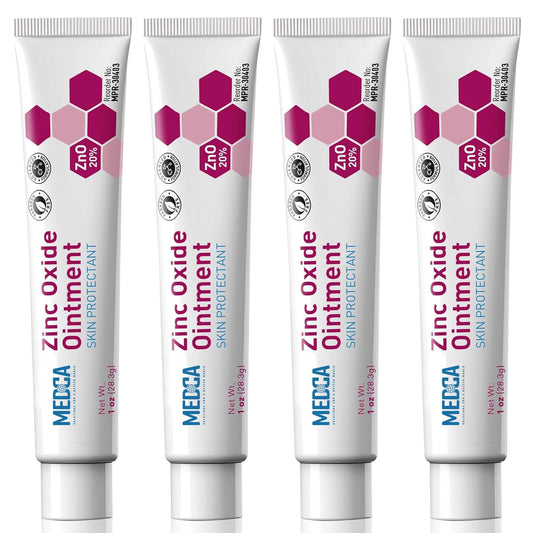 High-Potency 20% Zinc Oxide Ointment - (Pack of 4) Baby Diaper Rash Cream and Gentle Skin Protectant Barrier for Chafed Skin, Wetness, Daily & Overnight Protection Soothing, Hypoallergenic, 1oz Tubes