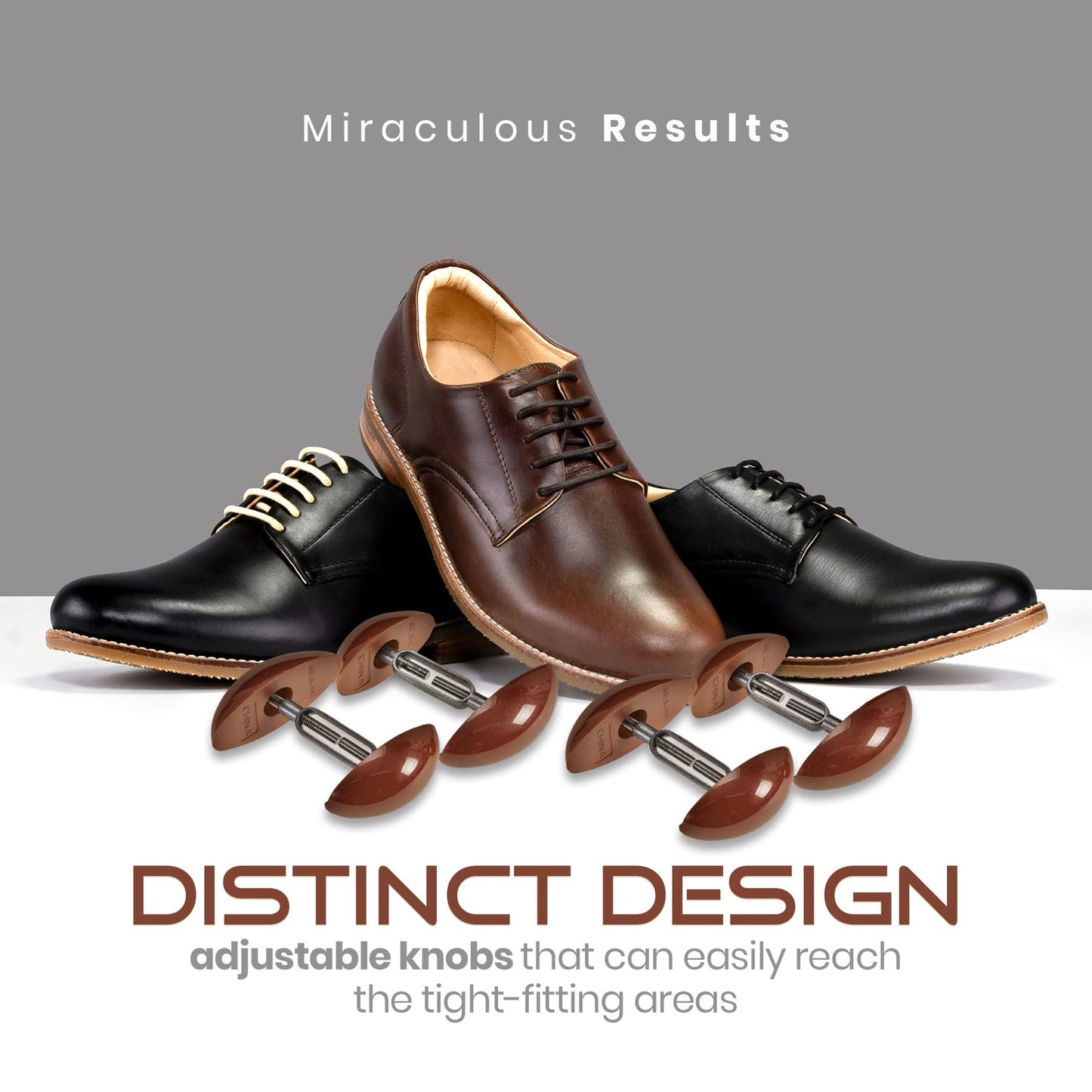 Shoe Stretcher Total of 4 Stretchers, Shape Extenders and Width Extender for Men's & Women's Shoes or Boots, 2 Pairs, Brown