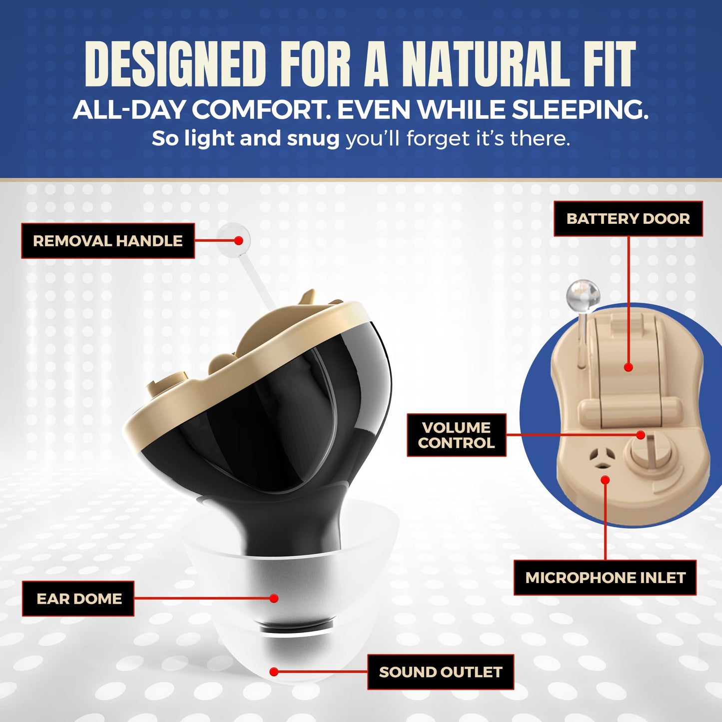 Digital Hearing Amplifier - Invisible in Canal (CIC) in-Ear Mini Sound Enhancer Set, Near-Invisible, Noise Cancelling, Personal Sound Hearing Amplifier - Black, Left Ear