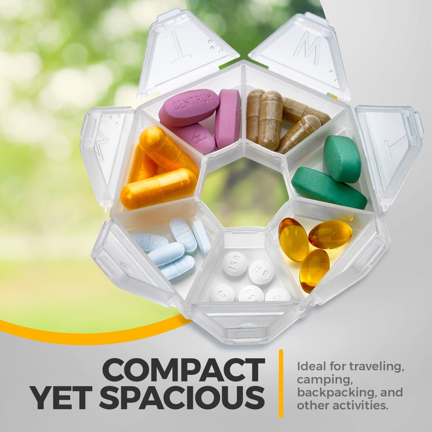 MEDca Weekly Pill Organizer Clear 7-Sided Pill Reminder, Round Shaped PACK OF 2