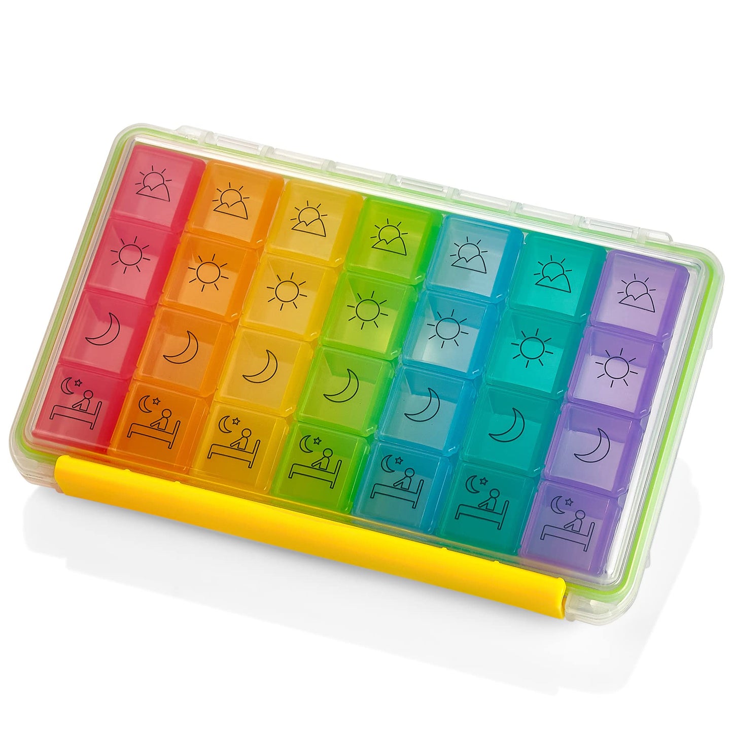 Weekly Pill Organizer - Portable 4 Times-A-Day - Water Moisture-Proof AM/PM Pill Case, Colorful 7 Day Medicine Holder Pill Box with Labels for Prescriptions, Medications, Vitamins, and Supplements