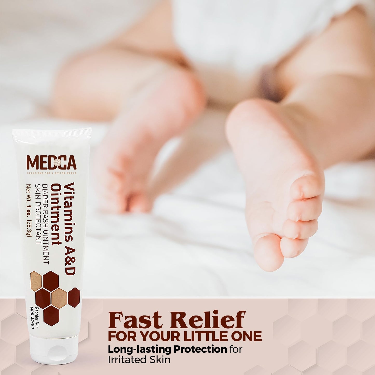 MEDca Vitamin A & D Diaper Rash Ointment- Protectant Cream for Sensitive Baby Skin - Lanolin & Petrolatum Formula, Dry-Cracked Hands/Feet/Face Skin, 1oz Tube, Pack of 6