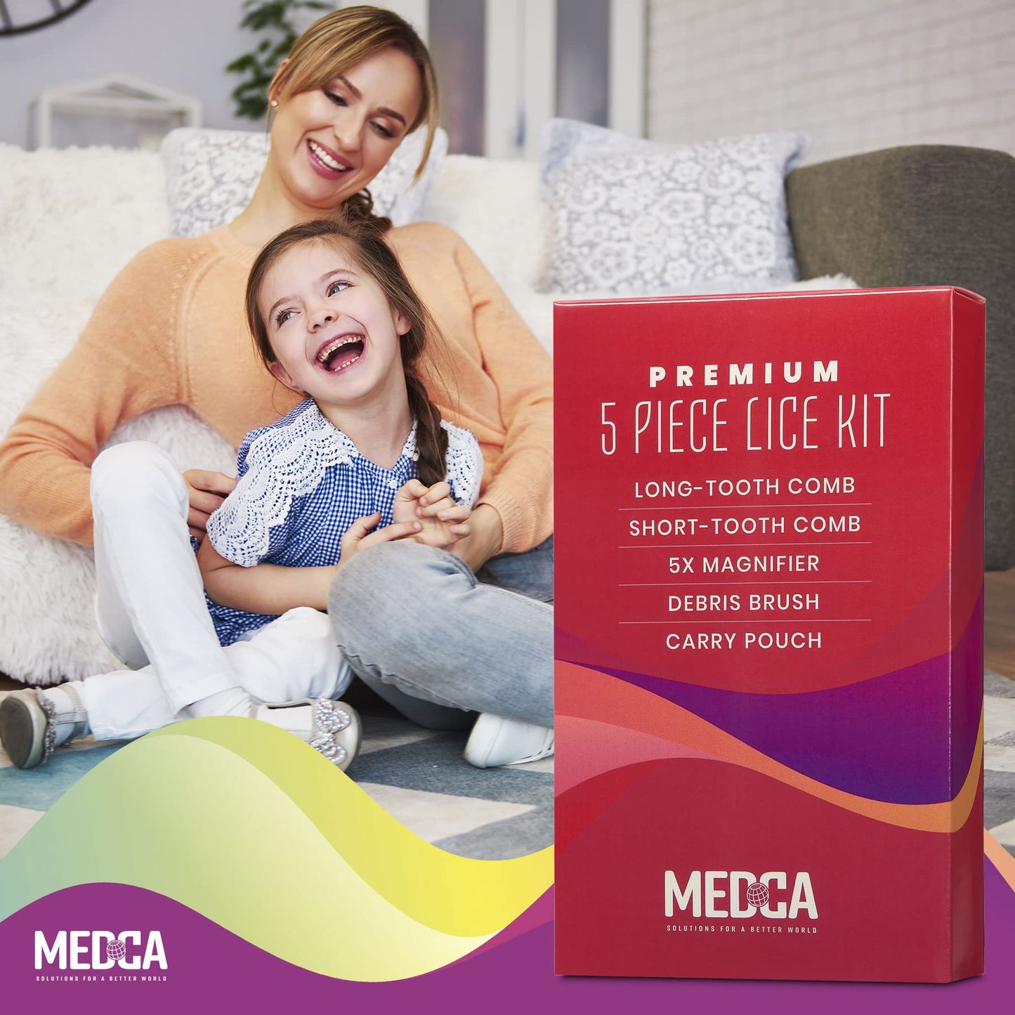 Premium 5 Piece Lice Kit - Nit Removal Fine Tooth Comb and Magnifier Full Treatment Set - Louse and Nit Combs Removes Eggs with Rounded Tips for Comfort