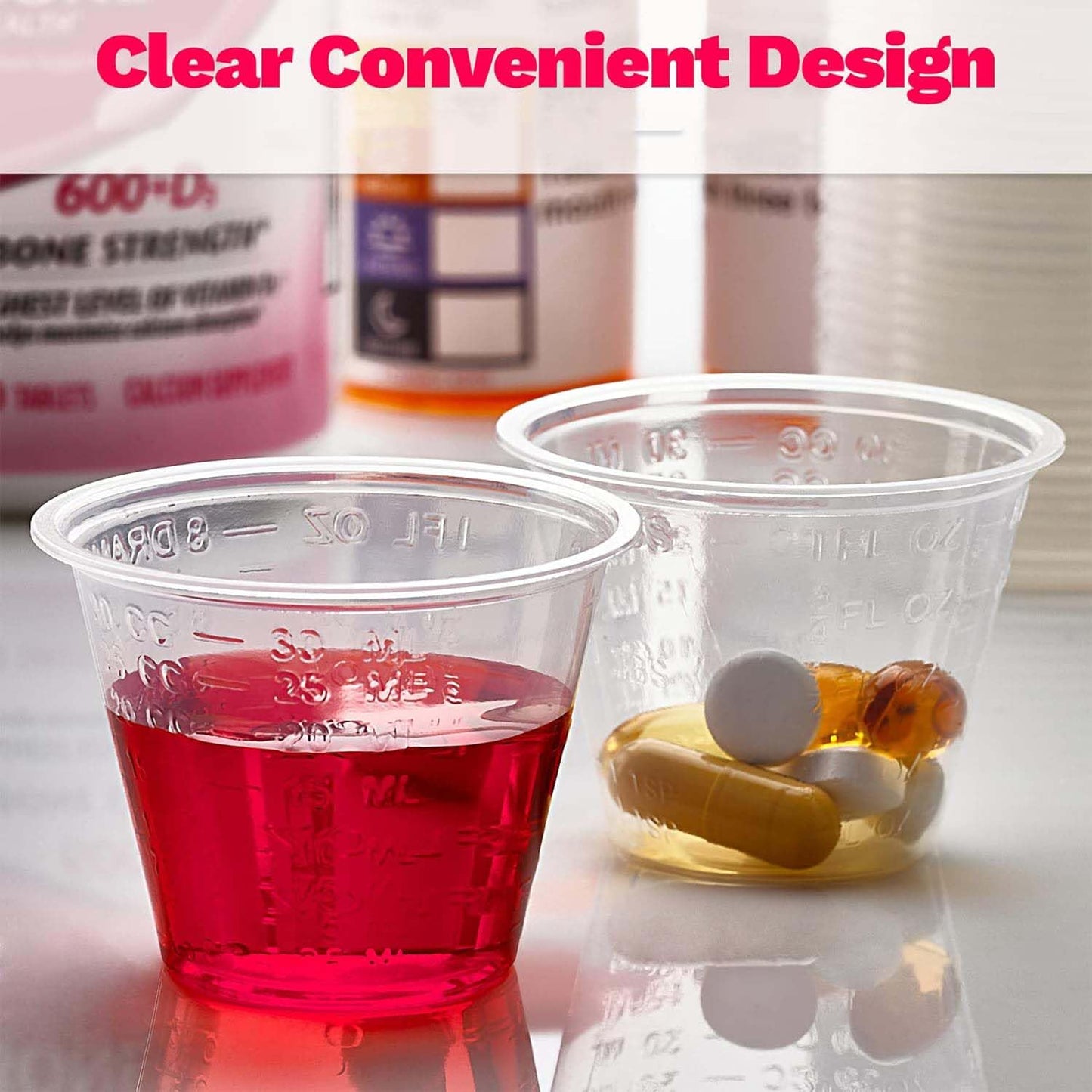 Clear Medicine Cups (1oz) - Pack of 100 - Plastic Disposable Graduated Medicine Cups with Measurements for Medication Arts & Crafts Mouthwash and More