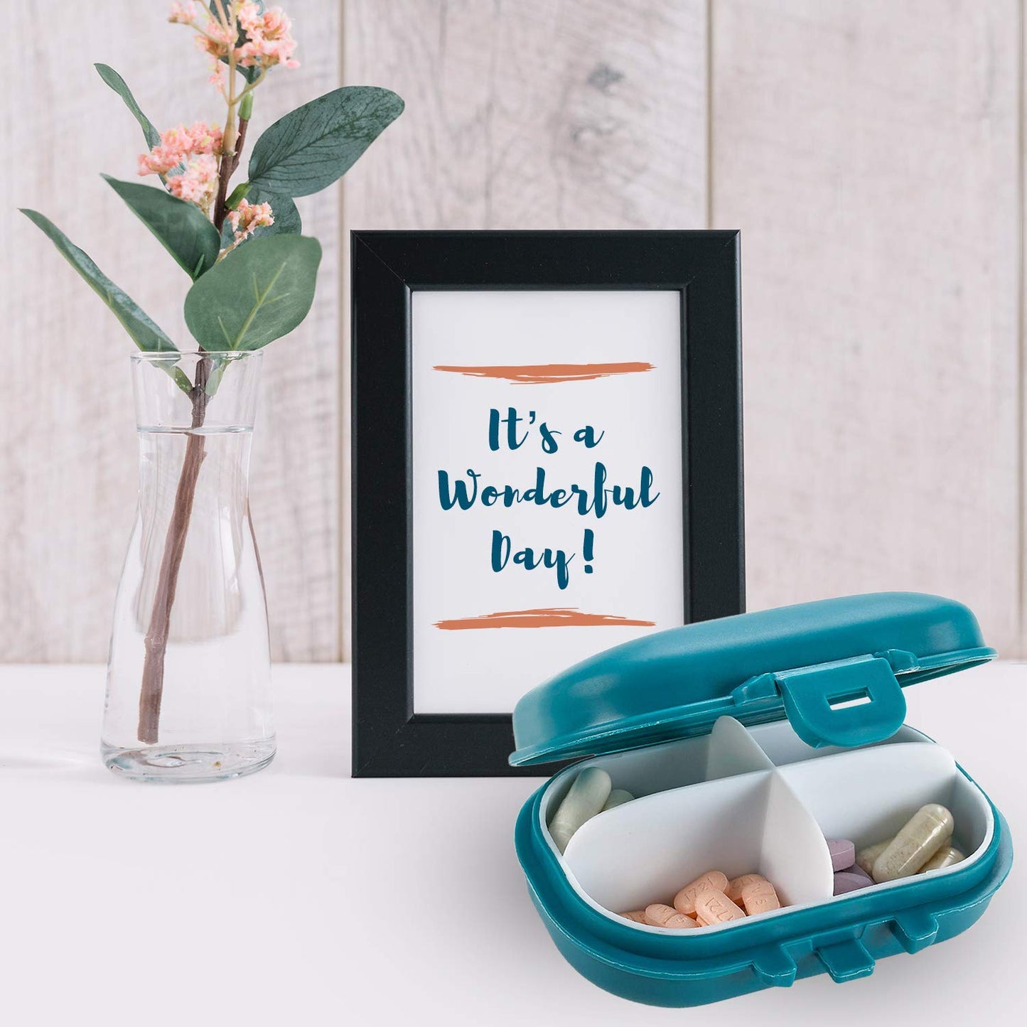 Daily Pill Organizer - (Pack of 2) Small AM PM Pill Organizer - Cute 4 Compartment Pill Organizer 2 Times a Day Case Box