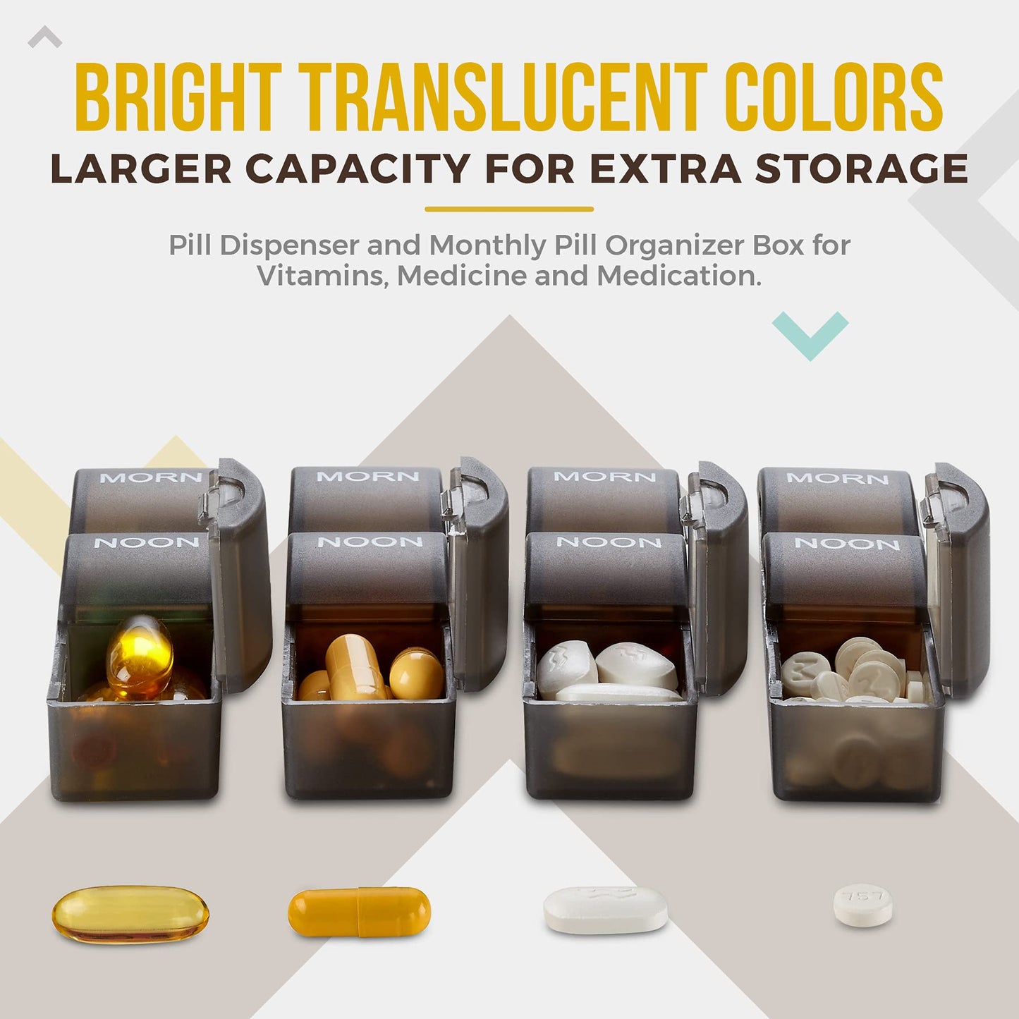 Month Pill Box Organizer - 32 Compartments | Morning-Noon-Night - 30 Day Pill Case with 32 Daily Compartments for Vitamins, Supplements, Medication - Travel Monthly Pill Organizer 3 Times-a-Day, Black