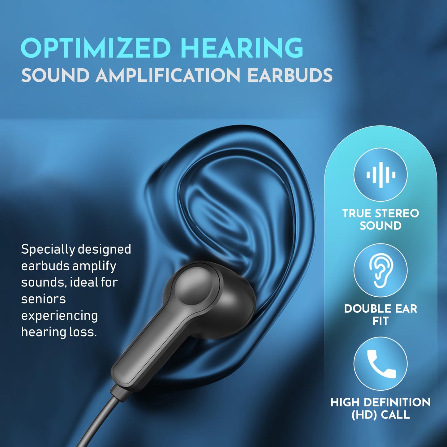 Rechargeable Bluetooth Hearing Amplifier - Wireless Hands-Free Neckband w/ Noise Reduction, Neck Sound Amplifying Device Helps Aid Comfortable Hearing for Listening, Watching TV for Seniors & Adults