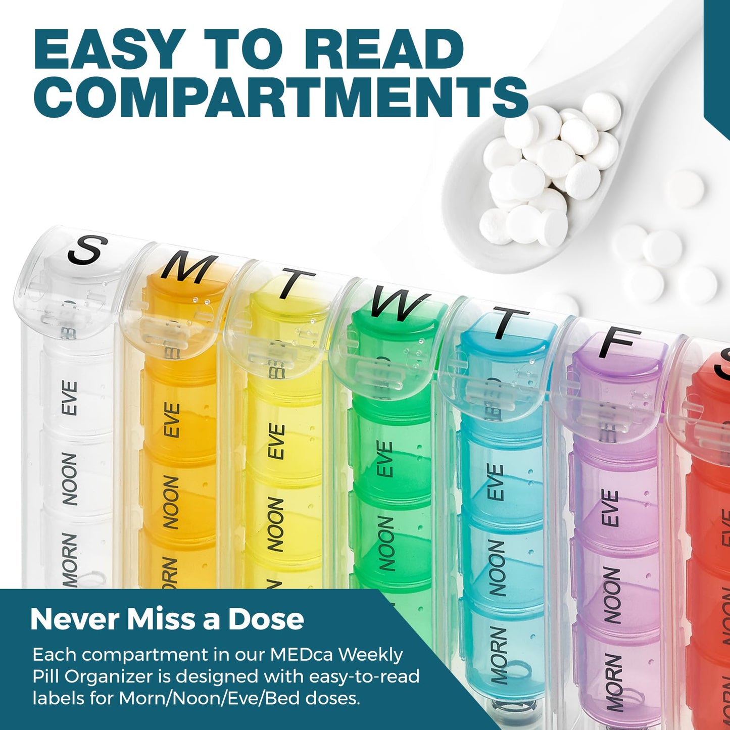 Weekly Pill Organizer - Pill Planners for Pills and Vitamins Day Week, 4 Times-a-Day Medication Reminder, AM PM Compartments Monday to Sunday for Travel or Purse