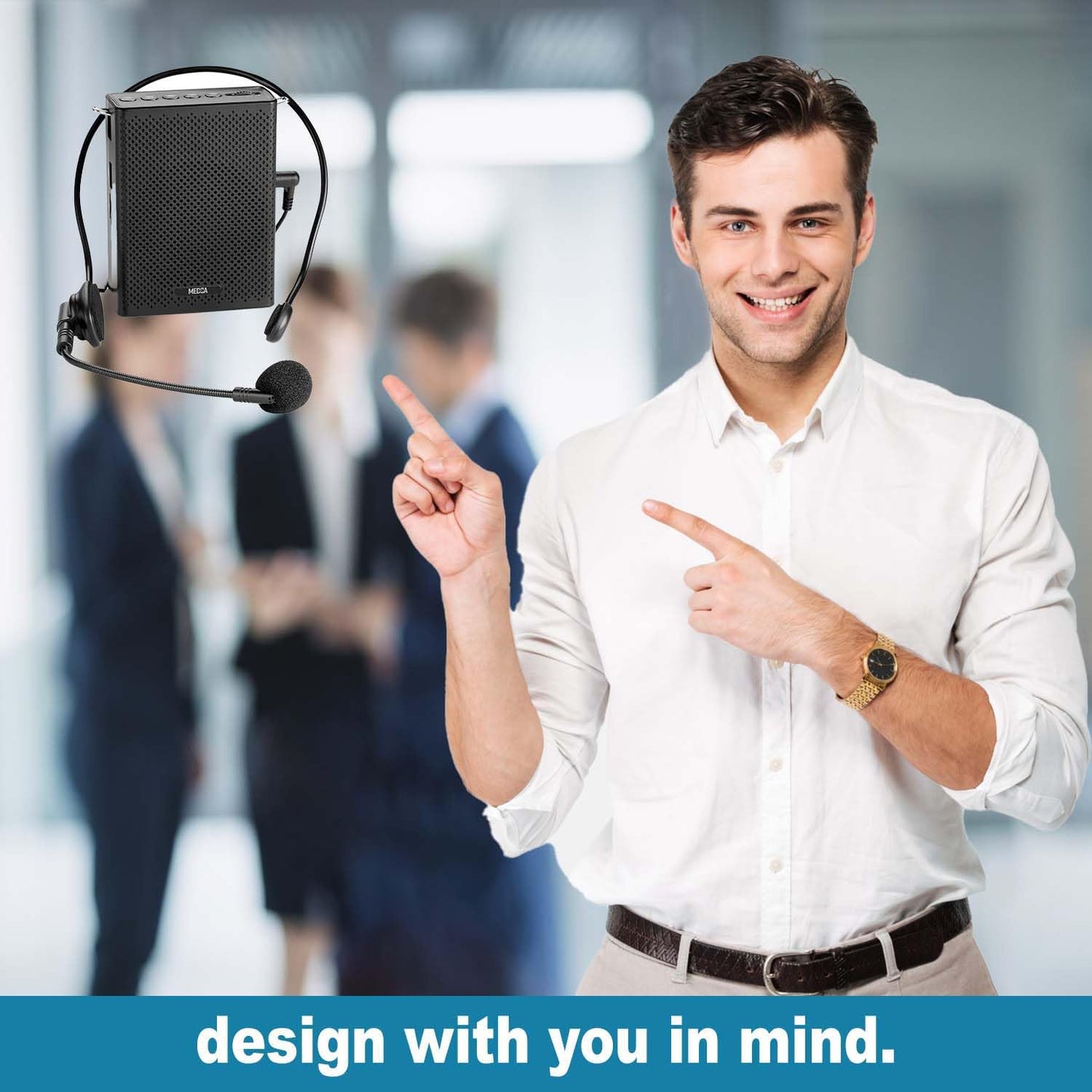 Portable Mini Voice Amplifier, Built-In Rechargeable Wired Portable Microphone and Speaker with Waist-Band, Bluetooth Megaphone PA System Supports MP3, Aux for Teachers, Trainers, Presenters
