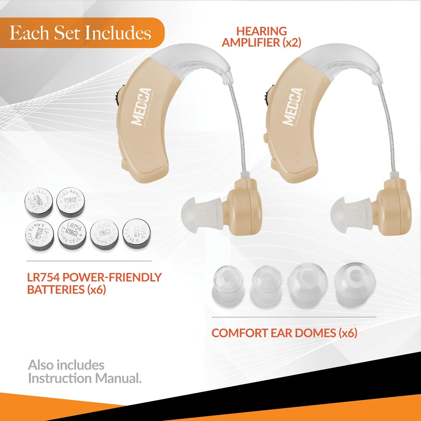 Behind the Ear Sound Amplifier - BTE Hearing Ear Amplification Device and Digital Sound Enhancer PSAD for the Hard of Hearing, Noise Reducing Feature, Gold
