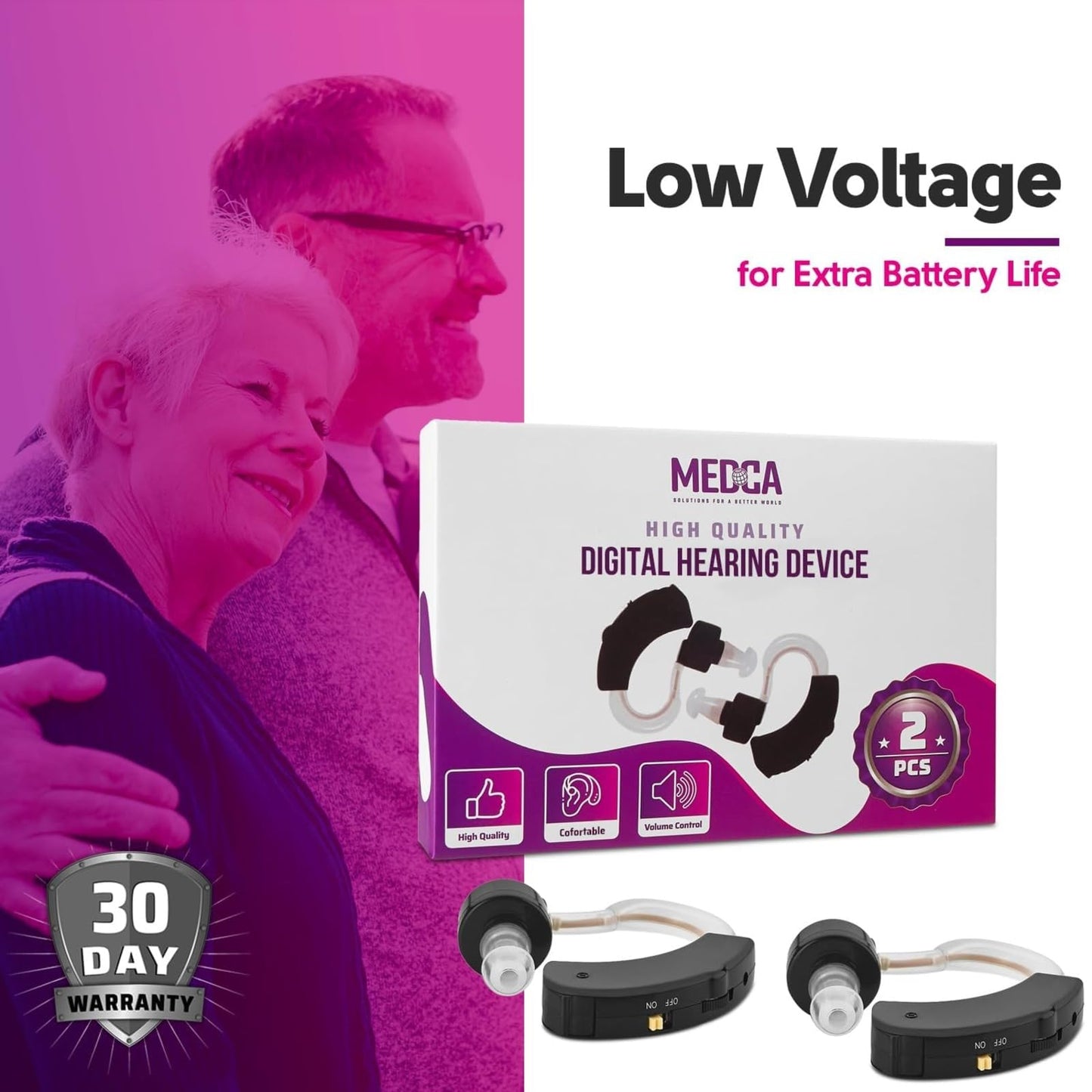 Digital - Set of 2 Small BTE a Behind the Personal Device and Enhancer with Reducing Feature for Adults, Seniors & Women, Black