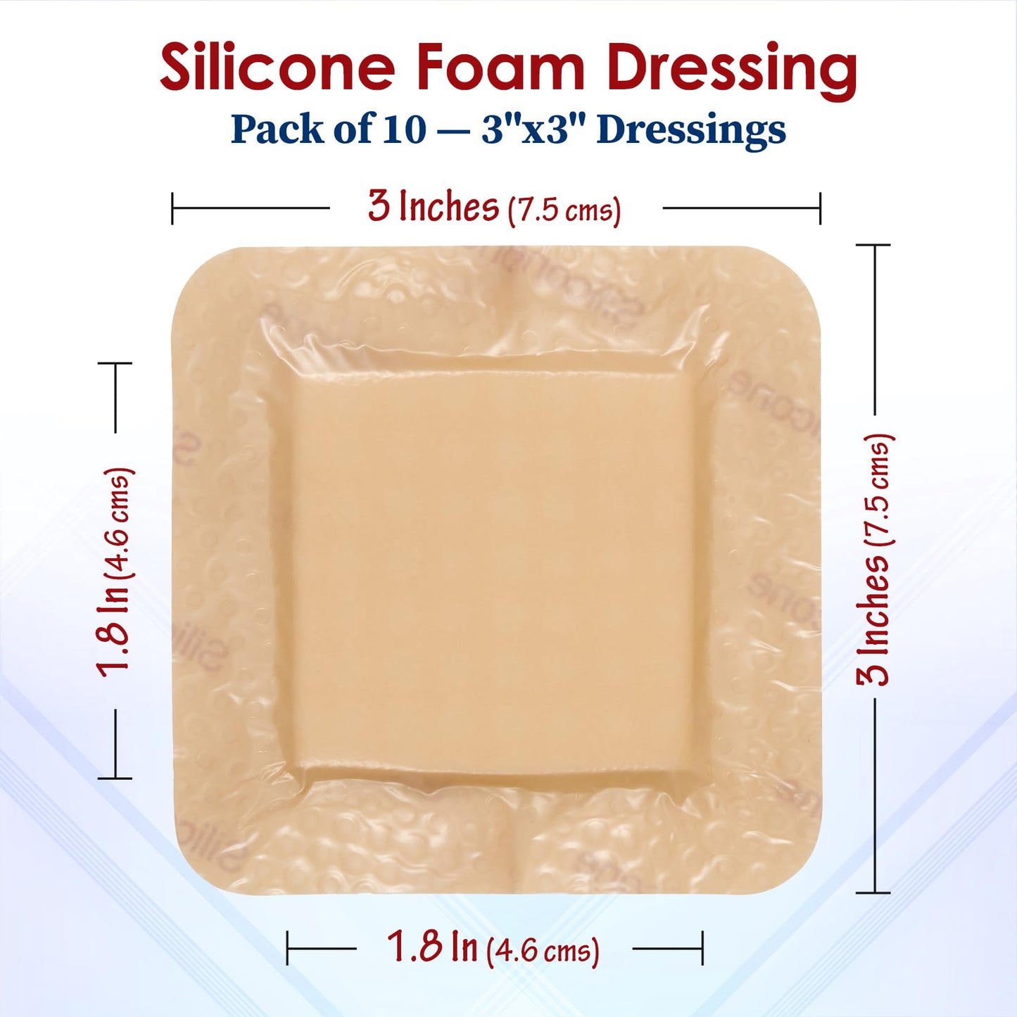 MEDca Silicone Foam Dressing w/ Adhesive Border 3"x3" (Pack of 10) Waterproof Silicone Bandages for Wounds, Highly-Absorbent Wound Dressing Bandage Care for Bed Sore Bandages, Pressure Sores, Ulcers