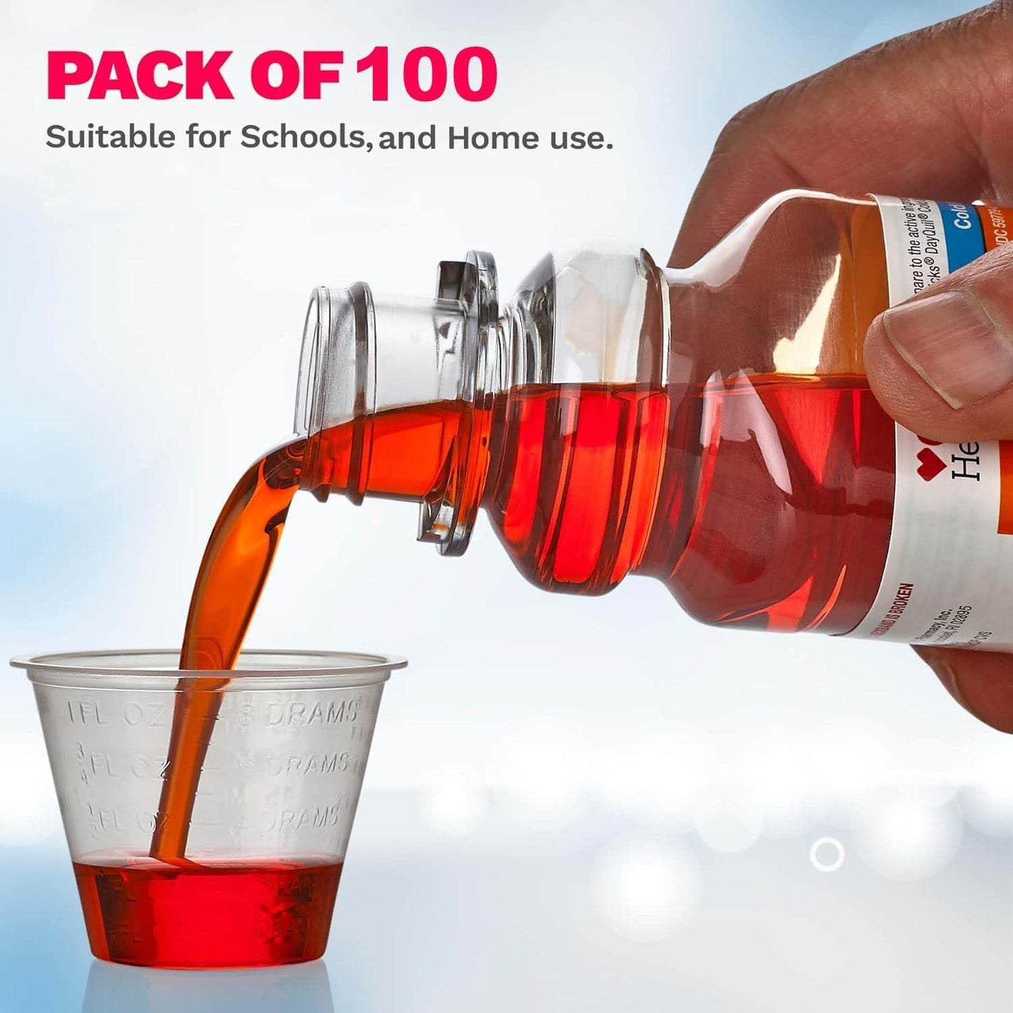 Clear Medicine Cups (1oz) - Pack of 100 - Plastic Disposable Graduated Medicine Cups with Measurements for Medication Arts & Crafts Mouthwash and More