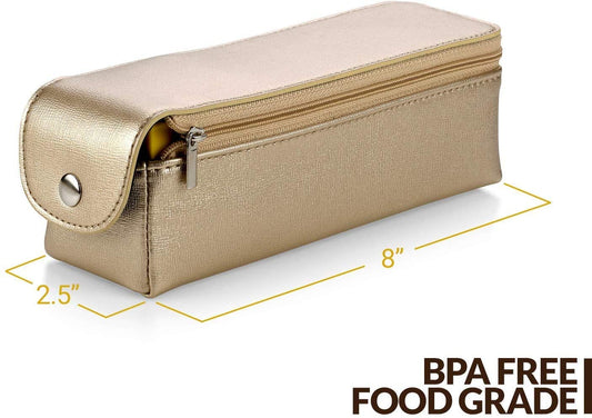 Large Weekly Pill Organizer Box in Gold Leather Case - 7 Day Week Pill Planner Organizers & Medication Reminder with 4 Times a Day - Daily Compartments that is Ideal for Travel by MEDca