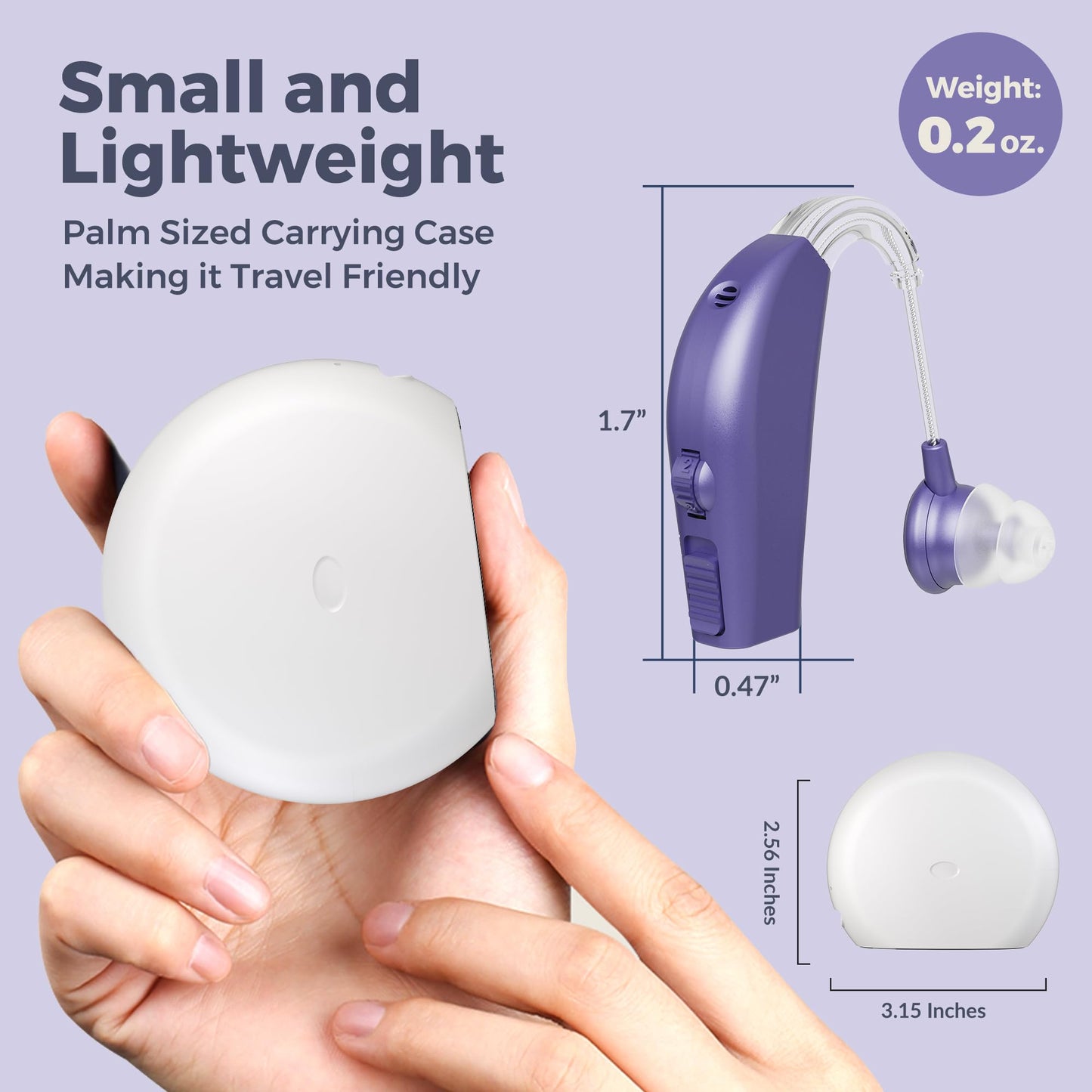 Digital Hearing Aid Amplifier Set - Premium Rechargeable Behind The Ear Personal Sound Amplification Device - for Adults and Seniors with All-Day Battery Life, (Pair, Purple)