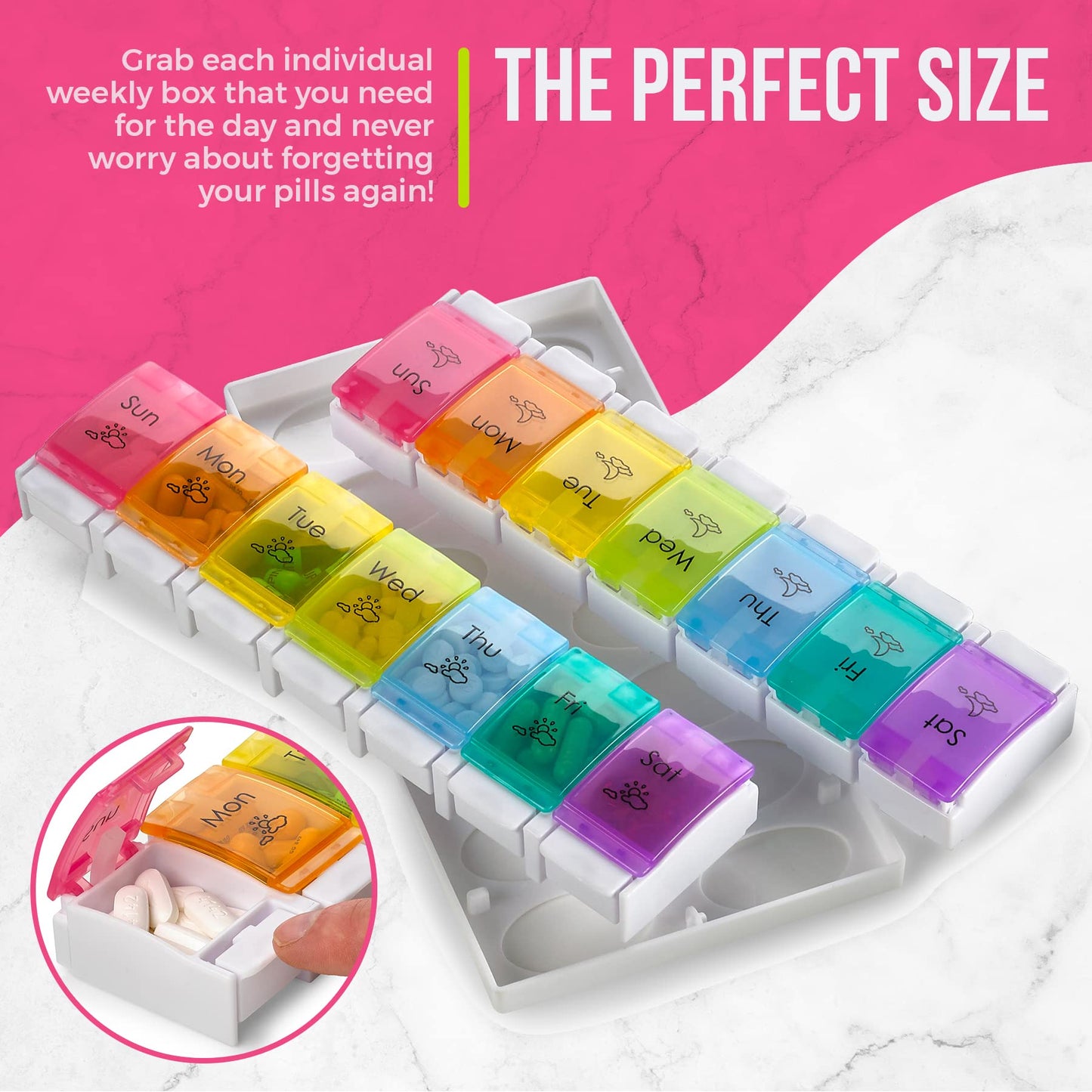 7 Day AM PM Pill Organizer – With Push Button Assisted Open A Daily Travel Pill Box Case Planner And Large Compartments For Medication Vitamins Fish Oil & Supplements, BPA Free – By MEDca