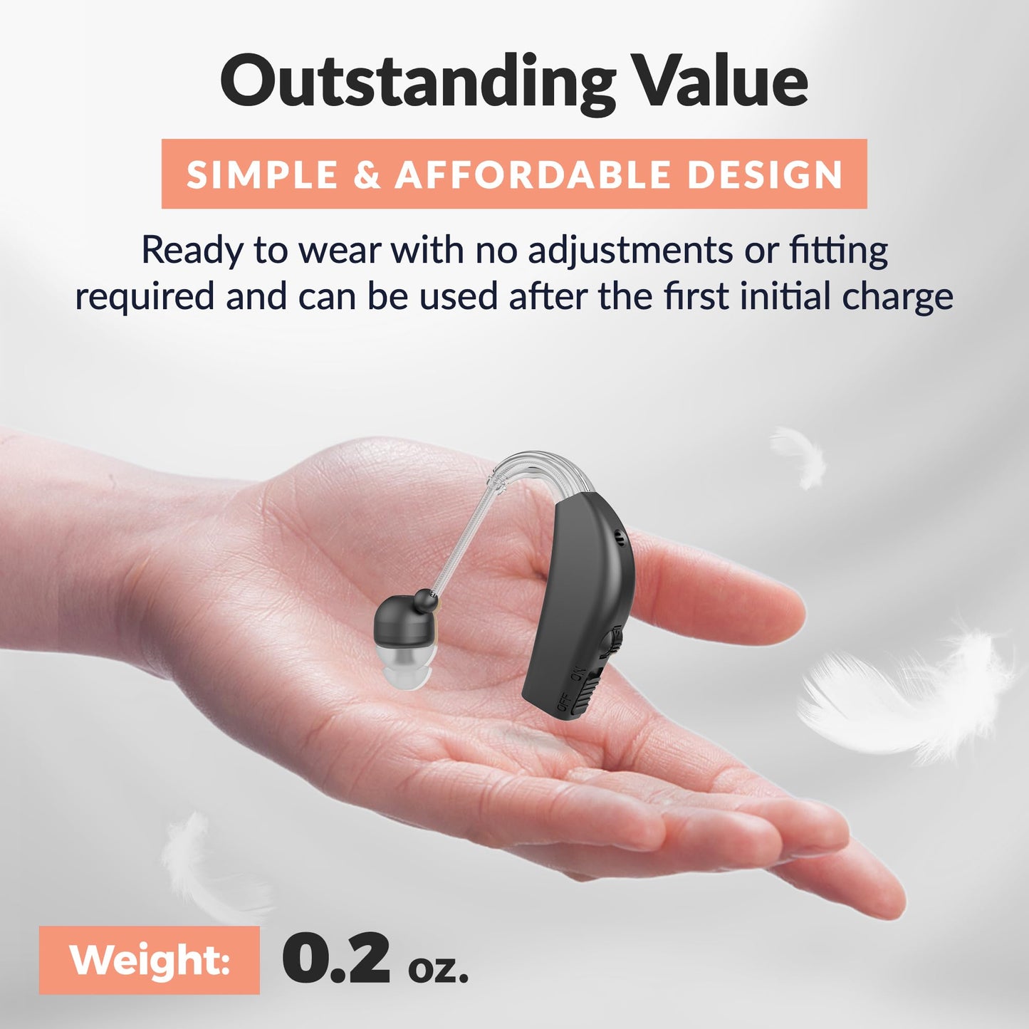 MEDca Rechargeable Digital Hearing Amplifier - Personal Sound Amplification Ear Device for Seniors | All-Day Battery Life, Lightweight Behind the Ear BTE Sound and Voice Hearing Aid | MZB-17 | Black