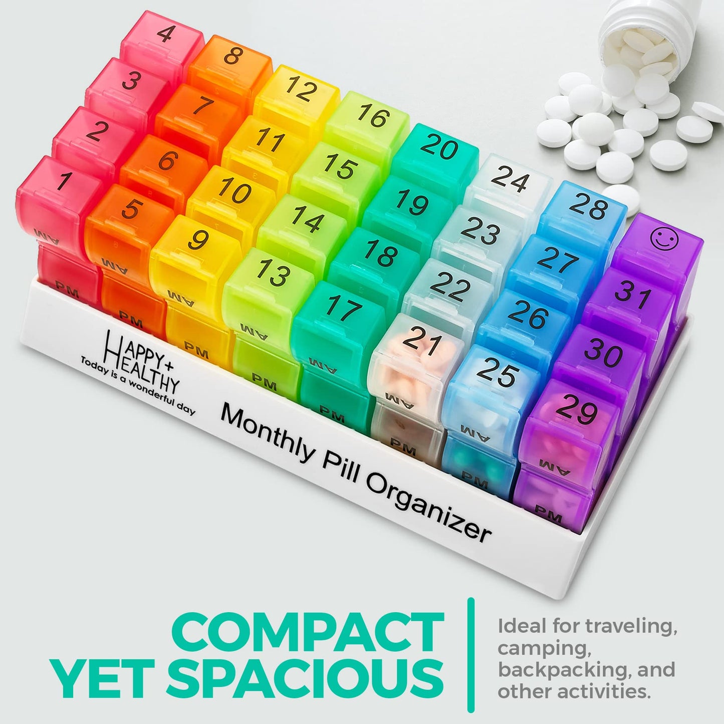 Monthly Pill Organizer - Am/Pm Daily Pill Organizer 32 Compartments for Each Day, Pill Dispenser and Dispenser Caddy that Helps You Organize Your Life, Perfect for Supplements and Medication by MEDca