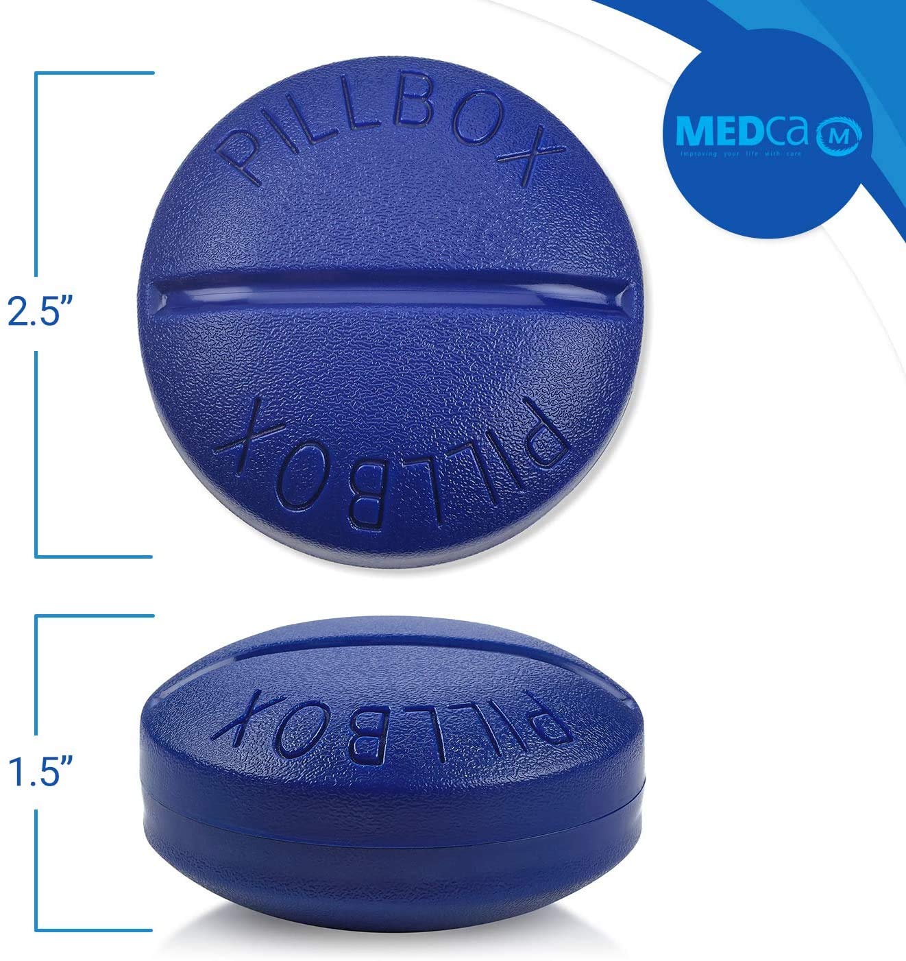 Pill Box Round for Travel - Mini Compact Portable 4 Compartment Pills Case Organizer, Vitamin and Medication Dispenser Holder for Up To 4 Times A Day, BPA Free Pill Reminder by MEDca