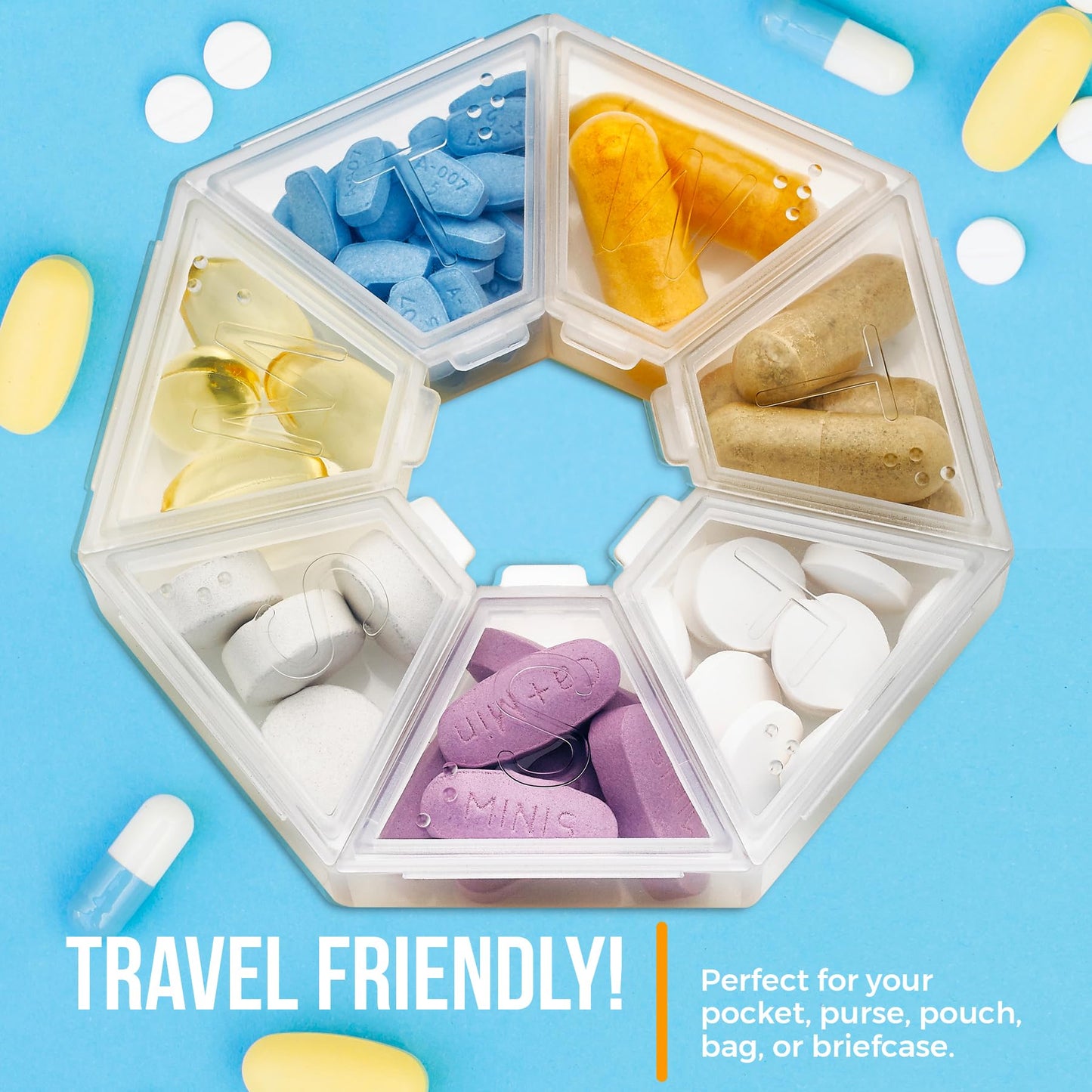 MEDca Weekly Pill Organizer Clear 7-Sided Pill Reminder, Hexagon Shaped