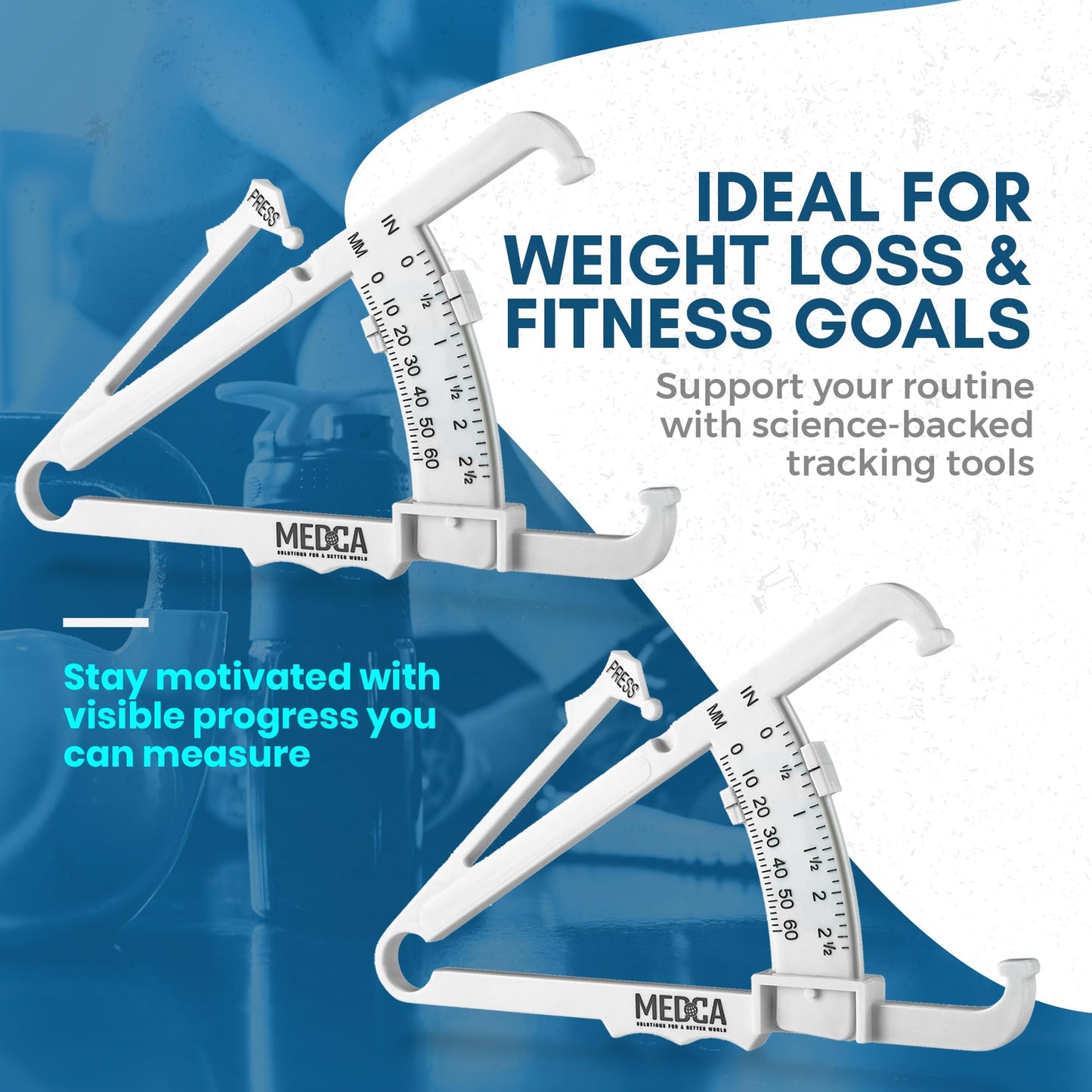 Skinfold Body Fat Caliper - Skin Fold Body Fat Analyzer and Handheld BMI Measurement Tool Skinfold Caliper Device Measures Body Fat for Men and Women by MEDca - (Pack of 2, White)