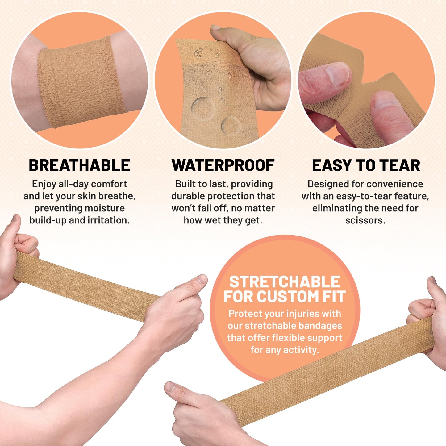 Self Adhesive Bandages - 1" x 5 Yards Per Roll - Pack of 12 Rolls, Elastic Self Adherent Cohesive Wrap First Aid Tape for Sprain Swelling and Soreness on Wrist and Ankle