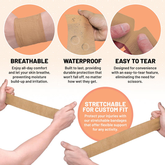 Self Adhesive Bandages - 1" x 5 Yards Per Roll - Pack of 12 Rolls, Elastic Self Adherent Cohesive Wrap First Aid Tape for Sprain Swelling and Soreness on Wrist and Ankle