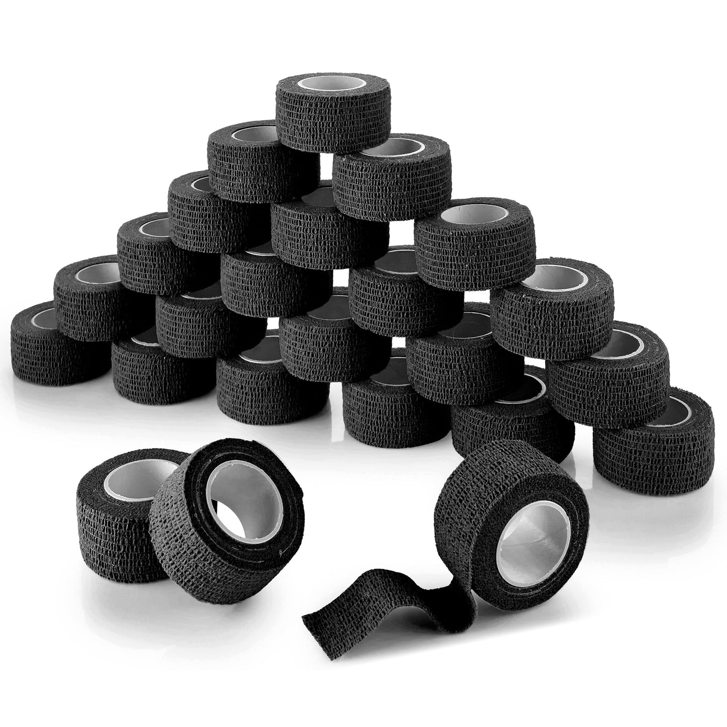 Self-Adherent Cohesive Bandage - Pack of 24 Rolls - 1" Wide x 5 Yards - Athletic Sports Tape for Medical Use, Sports, First Aid and Helps Protect Skin, Black