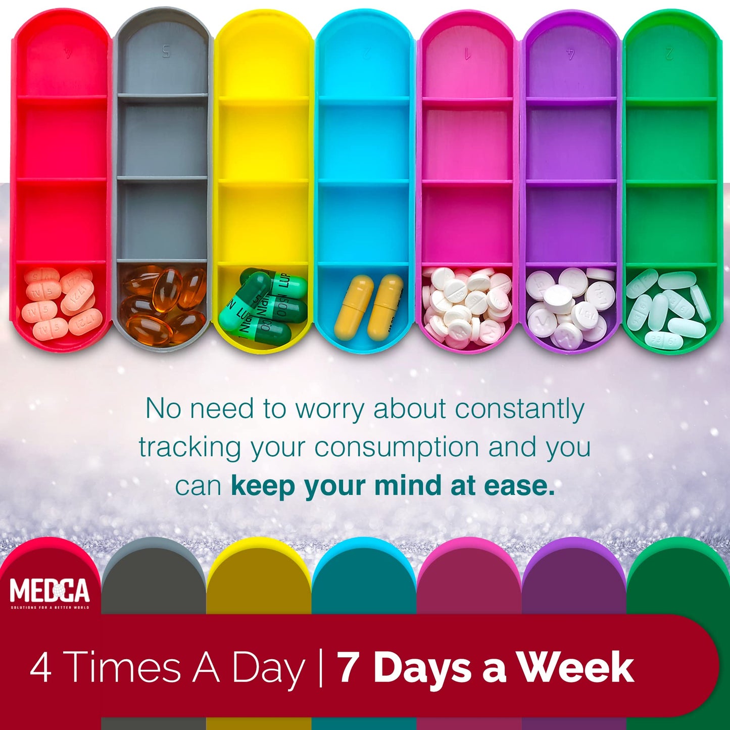 Weekly Travel Pill Organizer - (Pack of 2) Medication Wallet Pill Box Reminders, Pill Container Dispenser Case, Vitamin Caddy Organizer, for 4 Times A Day, 7 Days a Week