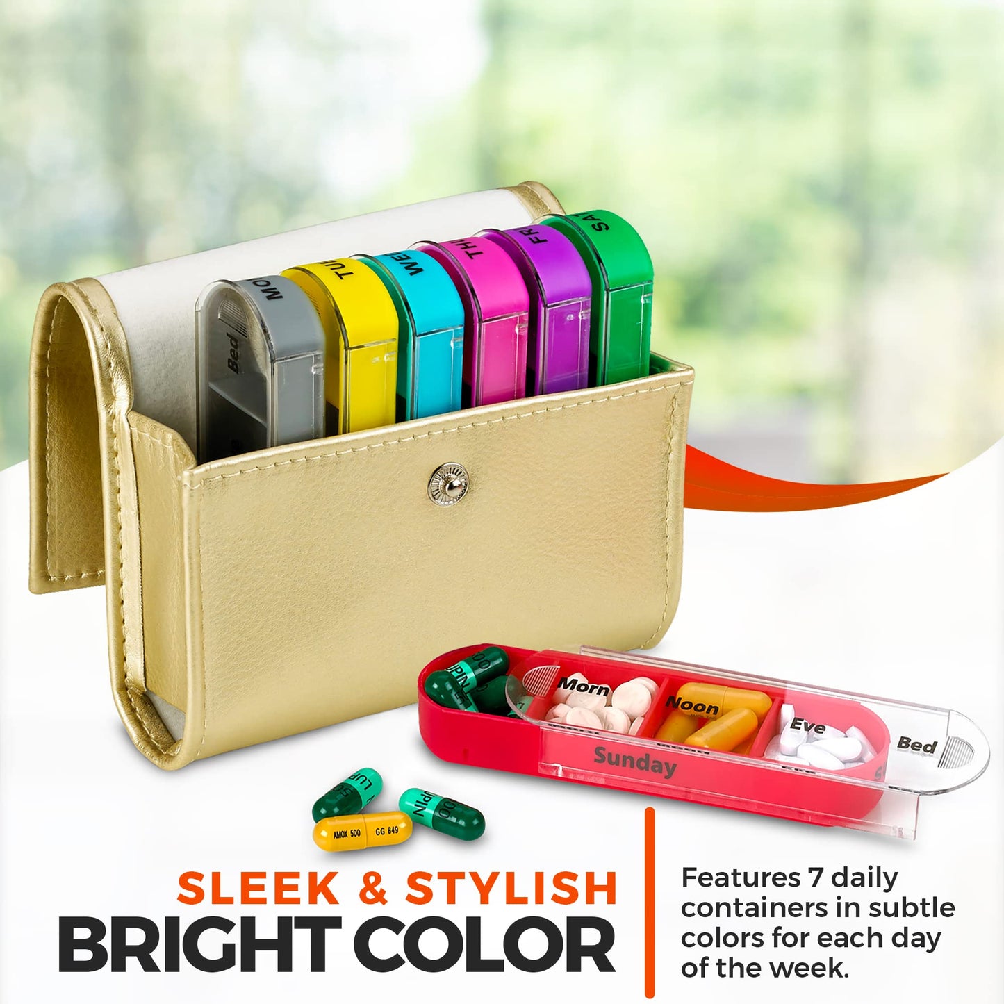 Weekly Travel Pill Organizer - Prescription and Medication Wallet Pill Box Reminder, Pill Container Dispenser Case, Vitamin Caddy Organizer, for 4 Times A Day, 7 Days a Week