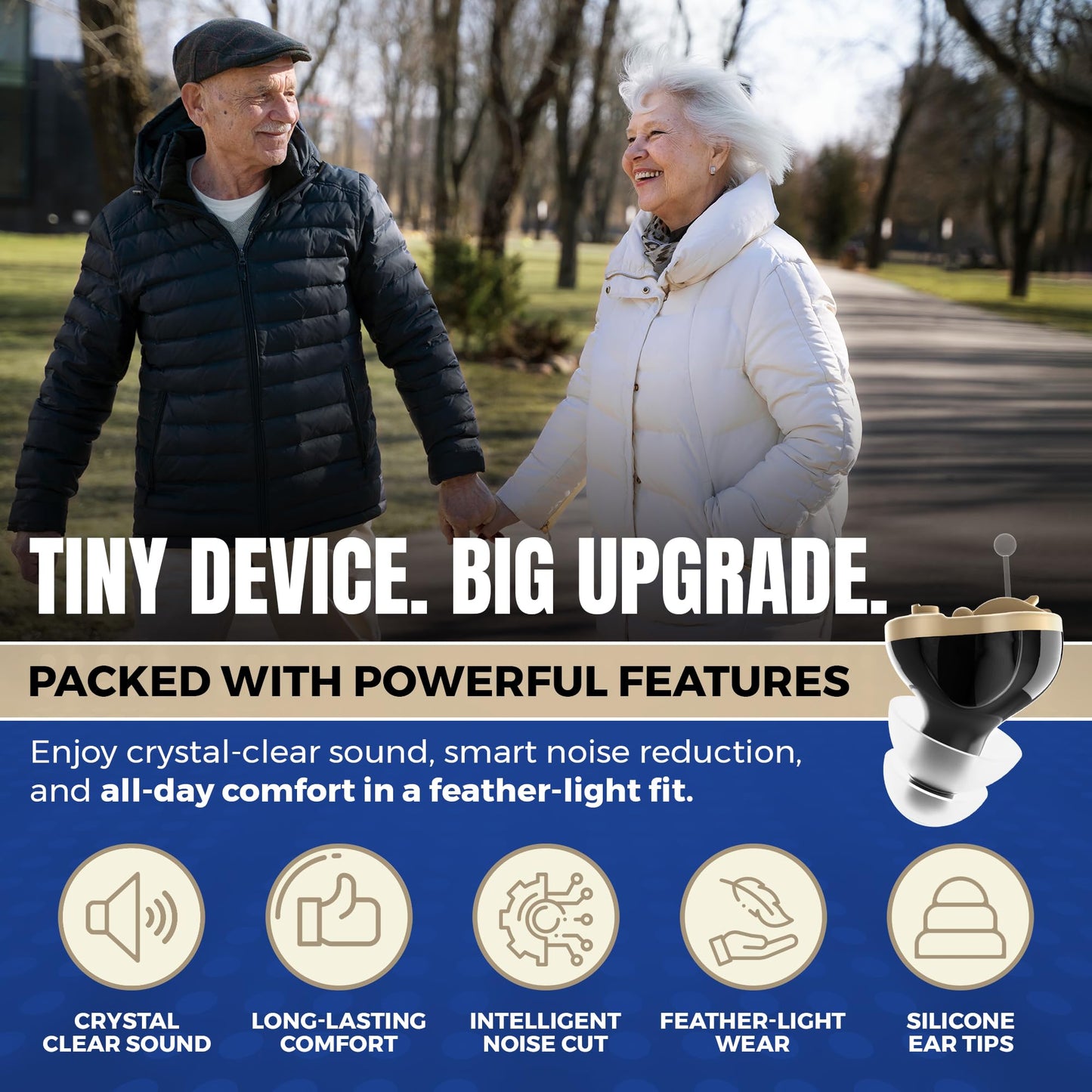 Digital Hearing Amplifier - Invisible in Canal (CIC) in-Ear Mini Sound Enhancer Set, Near-Invisible, Noise Cancelling, Personal Sound Hearing Amplifier - Black, Left Ear