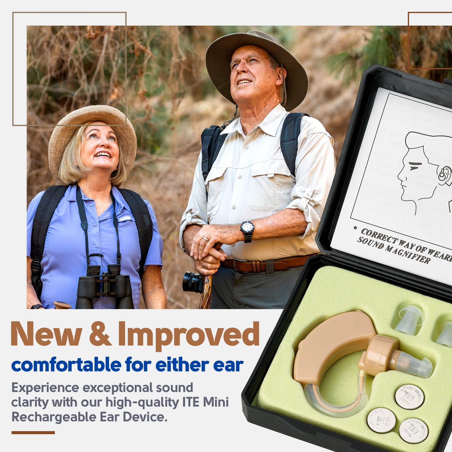 MEDca Hearing Amplifiers 2 Pack - Digital BTE Personal Sound Amplifier w/ Noise Reduction & Volume Control, LR44 Battery Powered, 6 Ear Domes, Left/Right Use, Small & Discreet